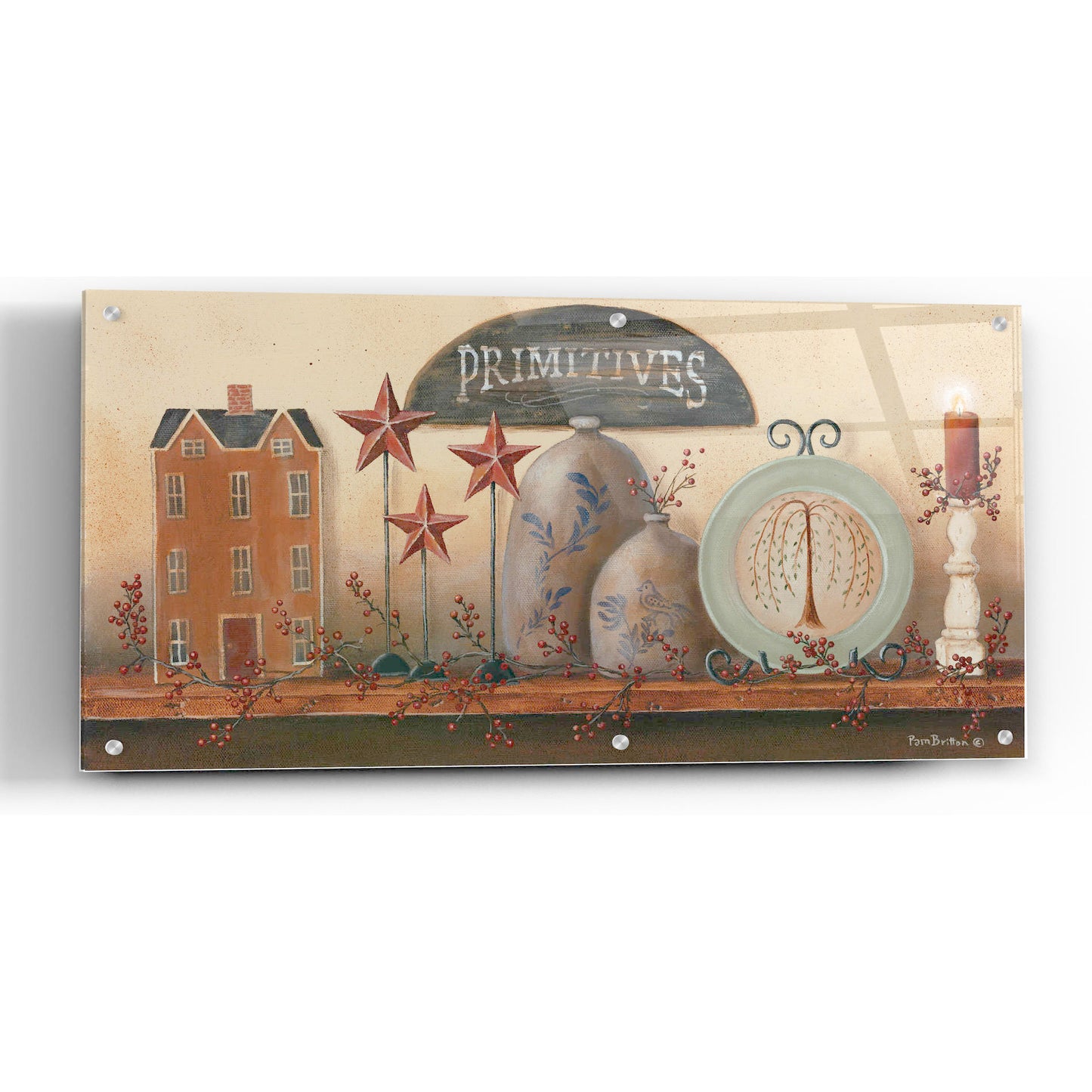Epic Art 'Primitive Shelf I' by Pam Britton, Acrylic Glass Wall Art,48x24