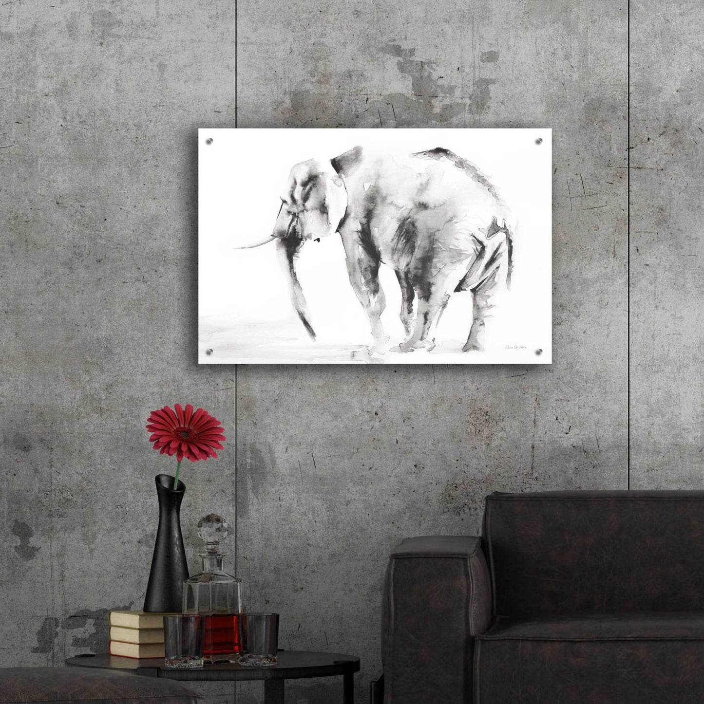 Epic Art 'Lone Elephant Gray' by Alan Majchrowicz, Acrylic Glass Wall Art,36x24