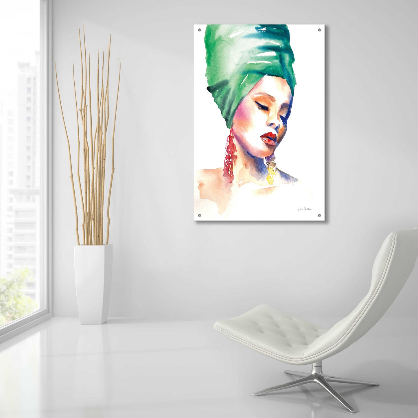 Epic Art 'Woman In Green' by Alan Majchrowicz, Acrylic Glass Wall Art,24x36