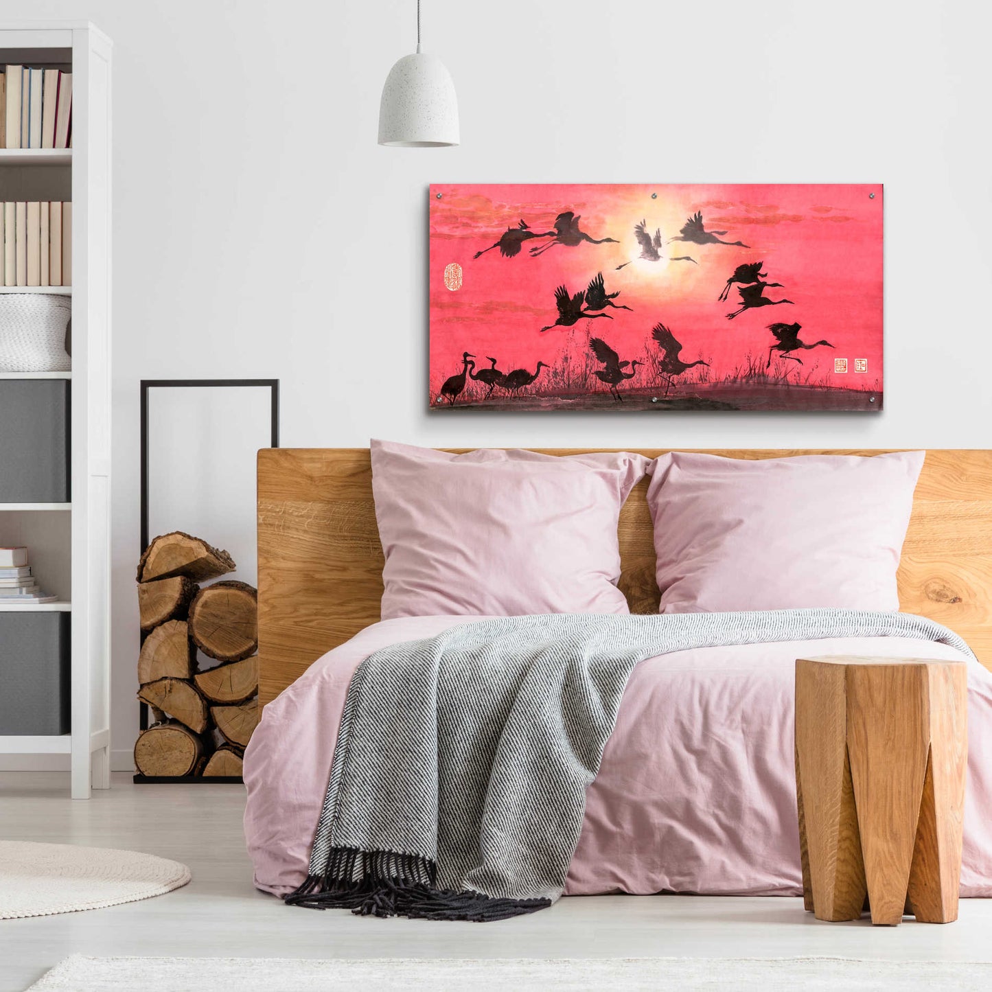 Epic Art 'Siege of Cranes' by River Han, Acrylic Glass Wall Art,48x24