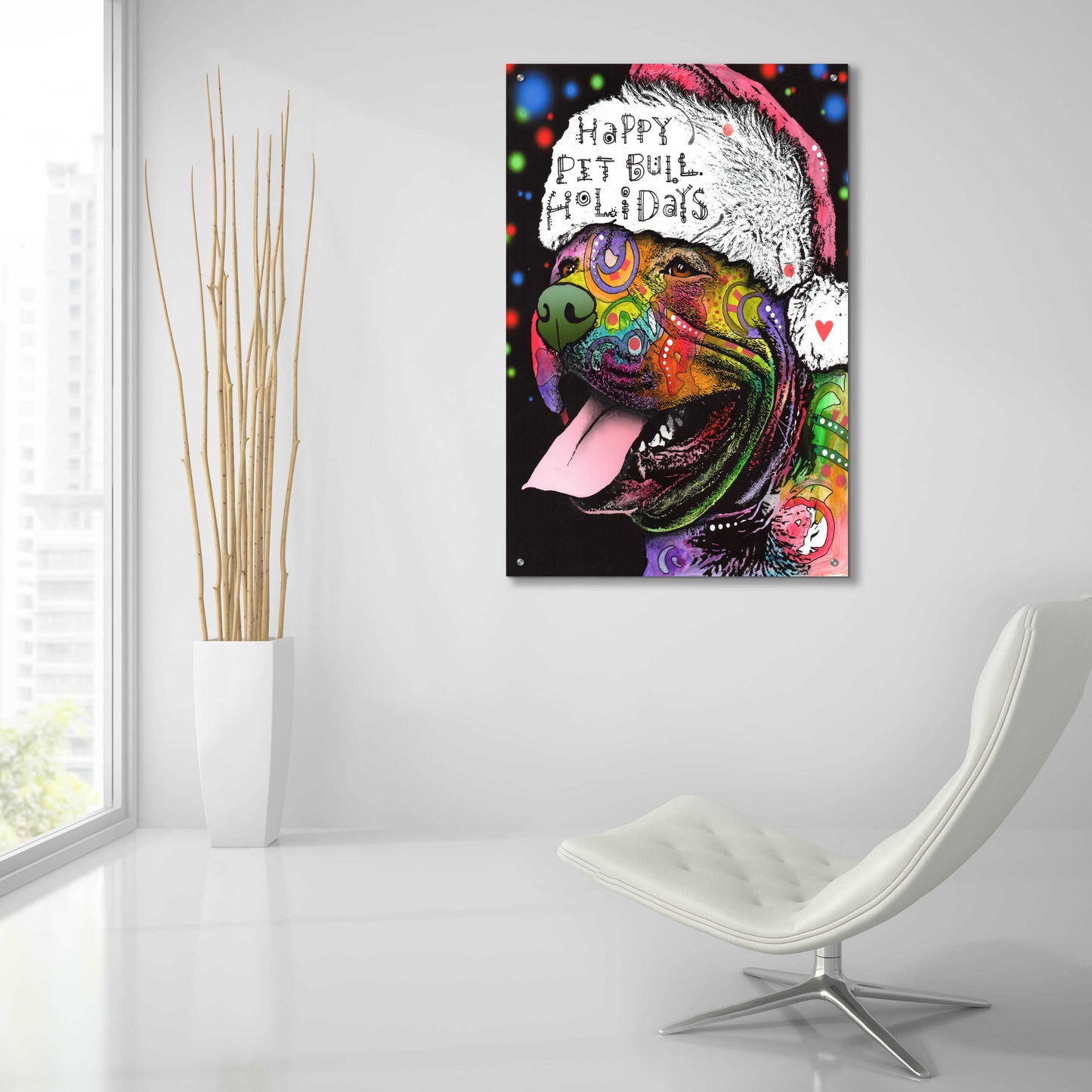 Epic Art 'Christmas Pitbull' by Dean Russo, Acrylic Glass Wall Art,24x36