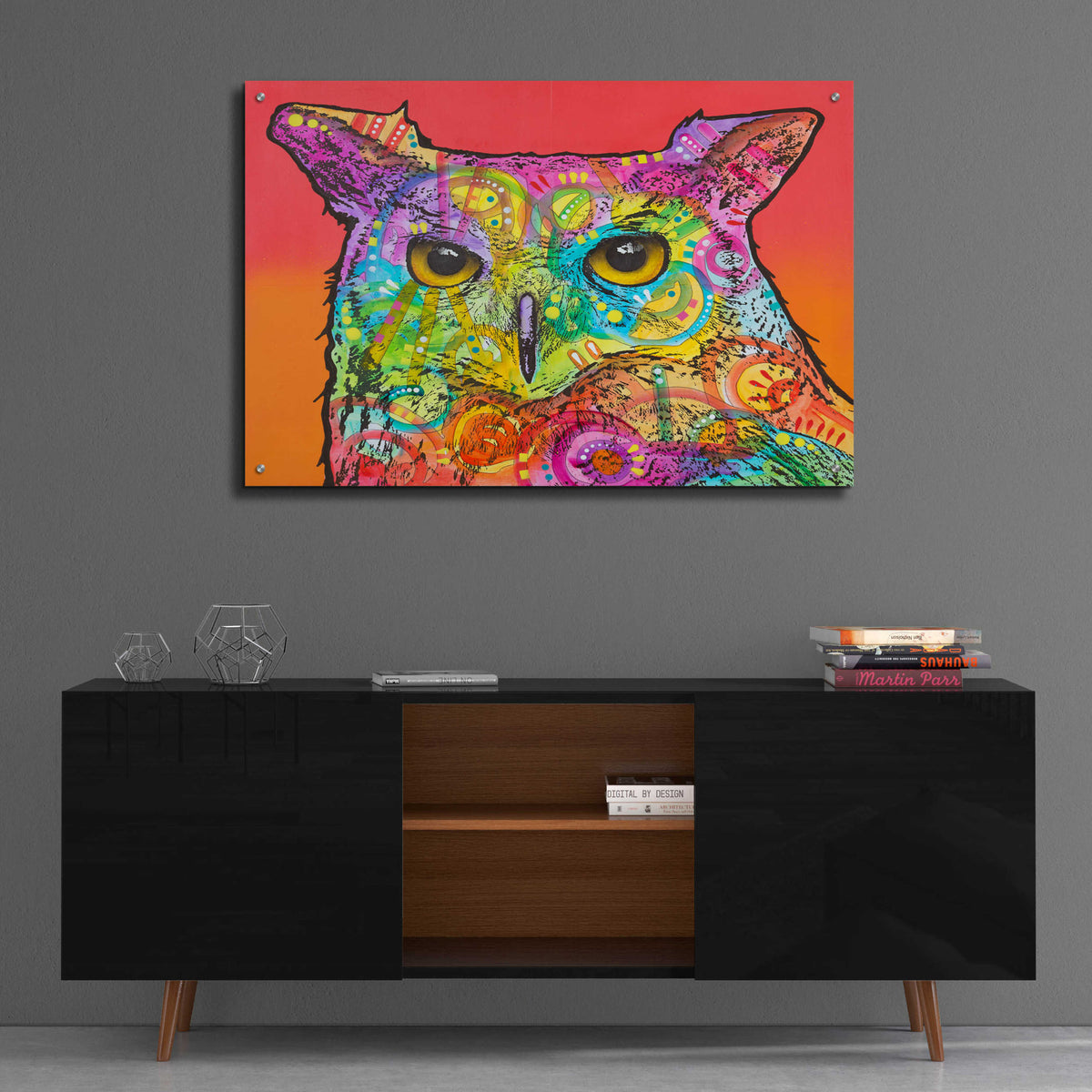 Epic Art 'Red Owl' by Dean Russo, Acrylic Glass Wall Art,36x24