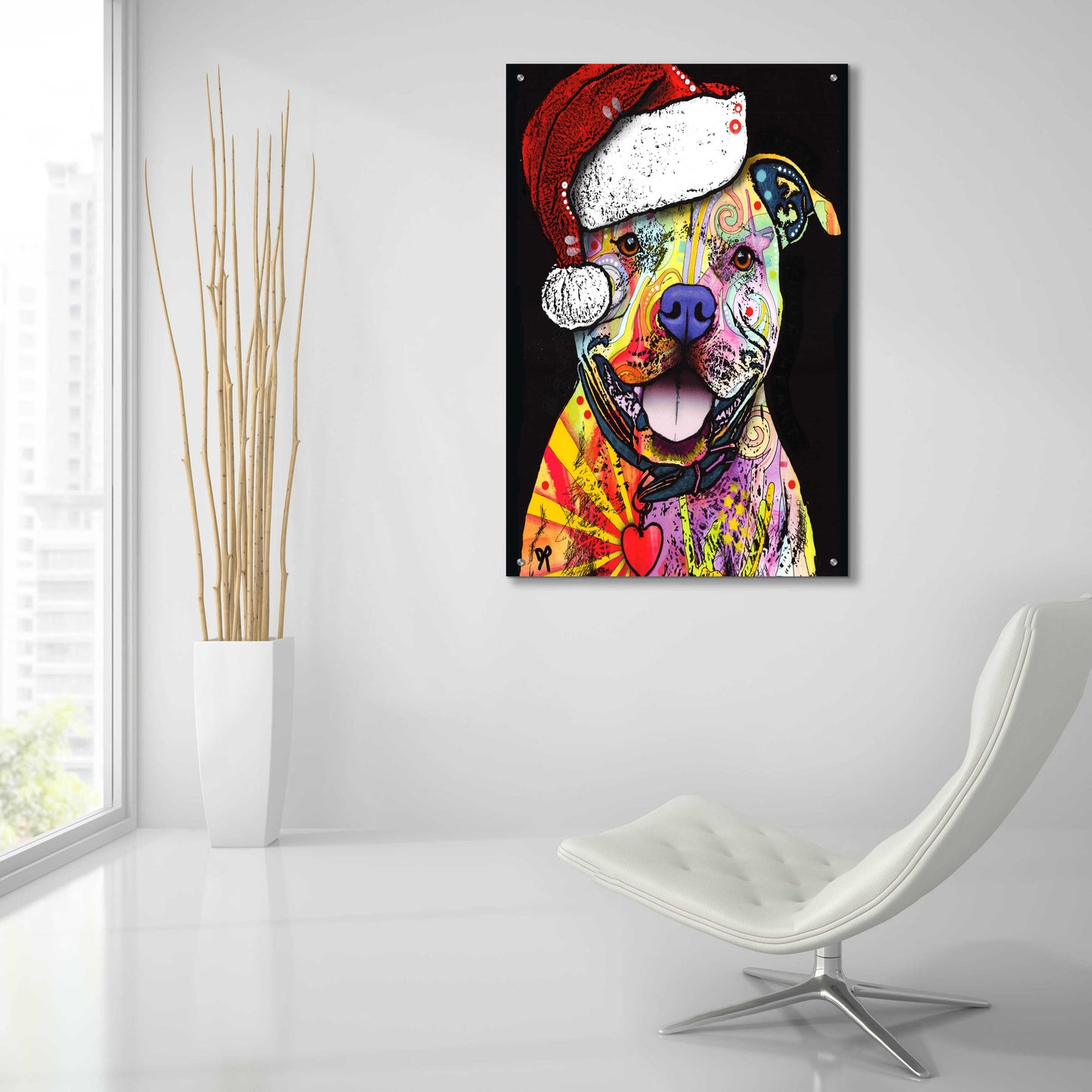 Epic Art 'Beware of Pit Bulls Christmas Edition' by Dean Russo, Acrylic Glass Wall Art,24x36