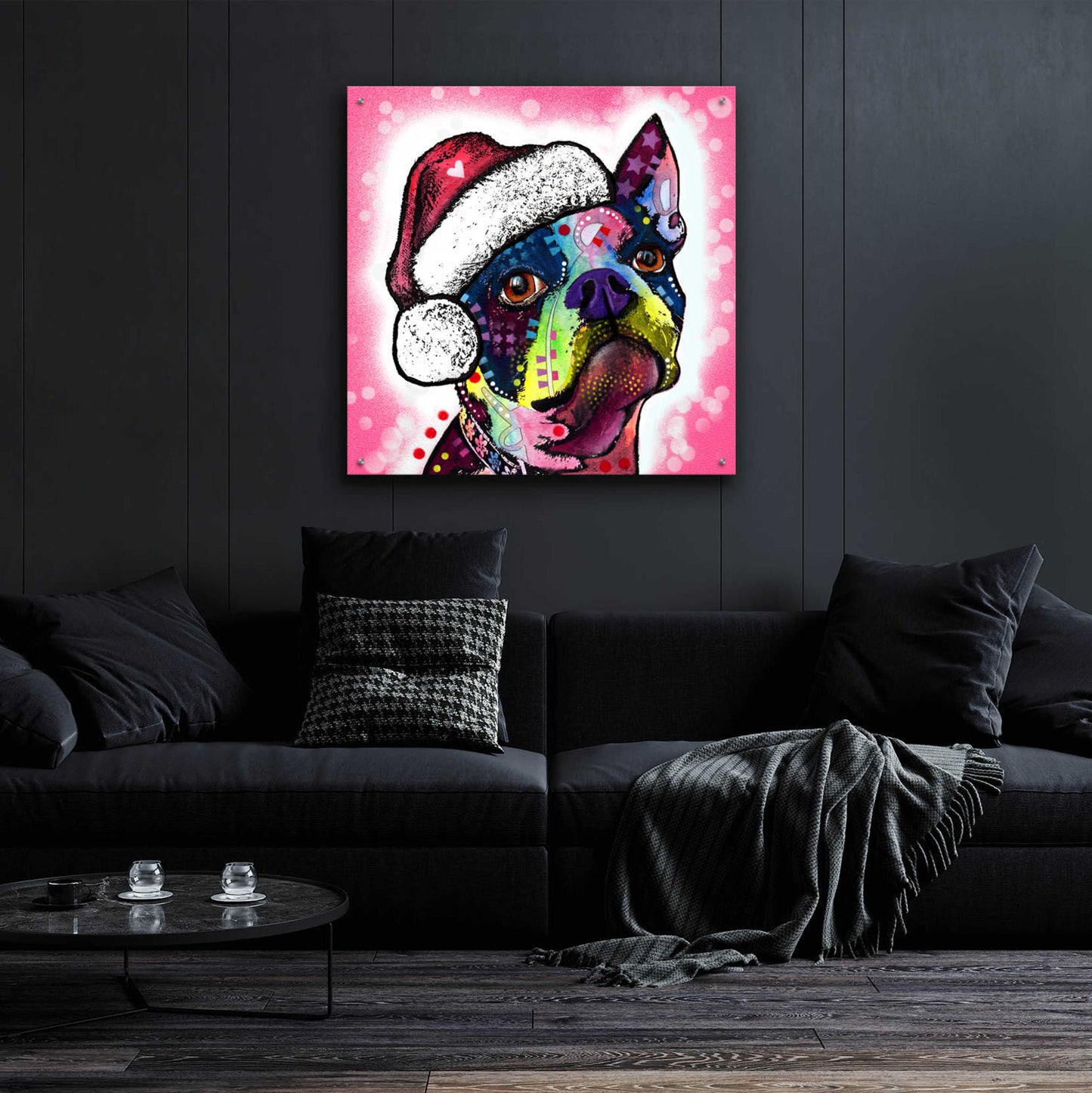 Epic Art 'Boston Terrier Christmas' by Dean Russo, Acrylic Glass Wall Art,36x36