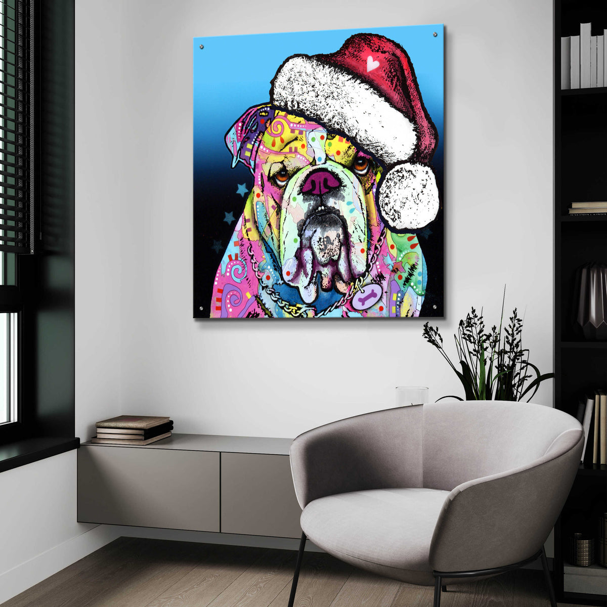 Epic Art 'The Bulldog Christmas' by Dean Russo, Acrylic Glass Wall Art,36x36