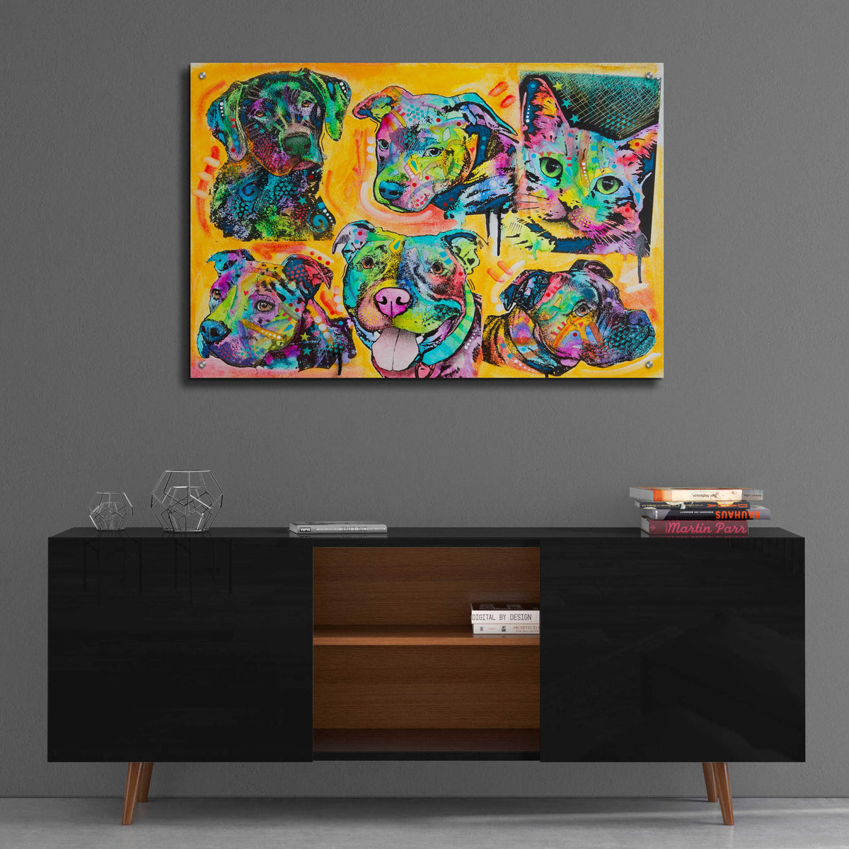 Epic Art '5 Dogs and a Cat' by Dean Russo, Acrylic Glass Wall Art,36x24