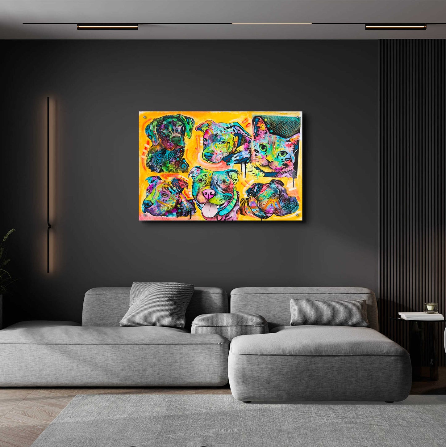 Epic Art '5 Dogs and a Cat' by Dean Russo, Acrylic Glass Wall Art,36x24