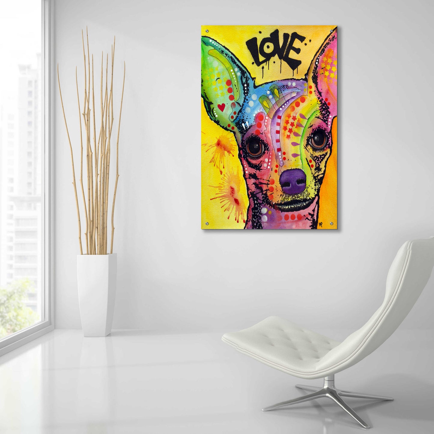 Epic Art 'Chihuahua Drip Love' by Dean Russo, Acrylic Glass Wall Art,24x36