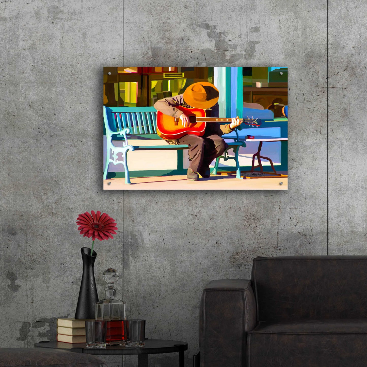 Epic Art 'Play His Guitar' by Ata Alishahi, Acrylic Glass Wall Art,36x24