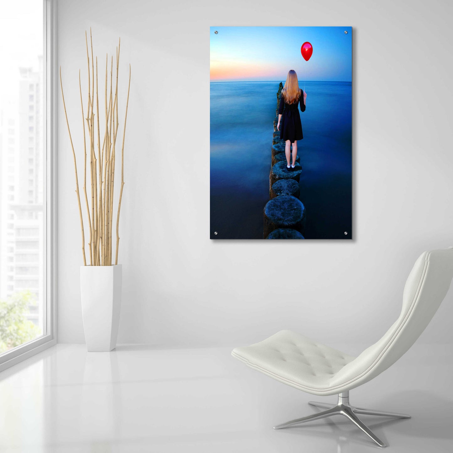 Epic Art 'A Girl And Red Balloon' by Ata Alishahi, Acrylic Glass Wall Art,24x36