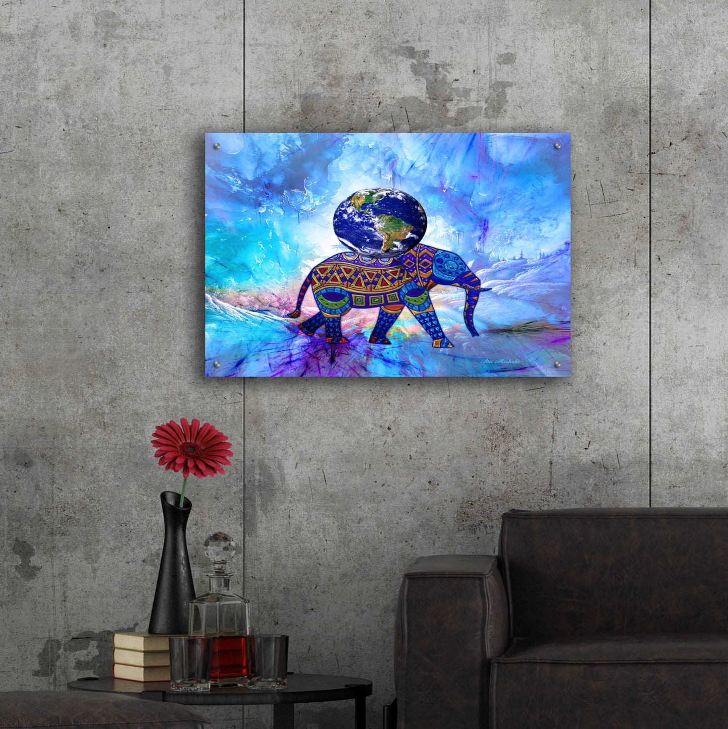 Epic Art 'Earth On Elephant' by Ata Alishahi, Acrylic Glass Wall Art,36x24