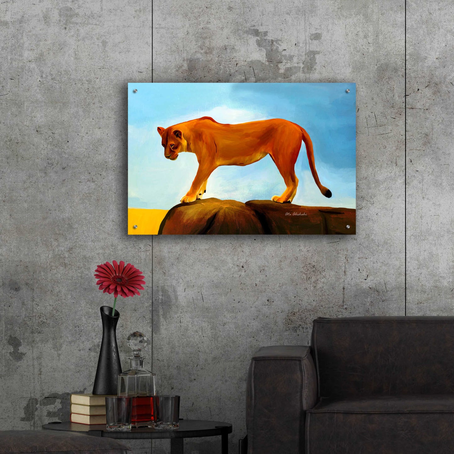 Epic Art 'Lioness On A Rock 1' by Ata Alishahi, Acrylic Glass Wall Art,36x24