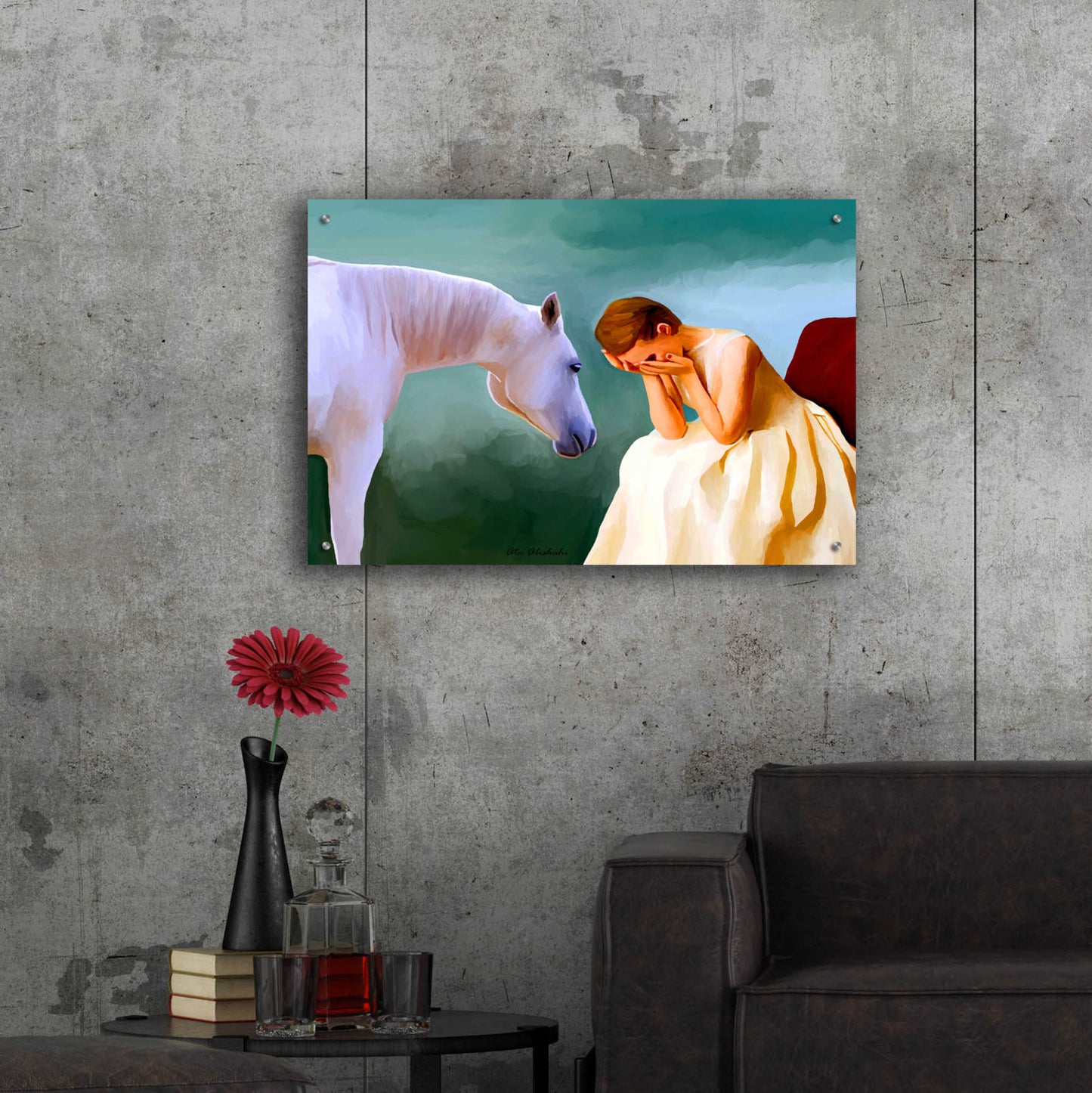 Epic Art 'Sad Girl And Horse' by Ata Alishahi, Acrylic Glass Wall Art,36x24