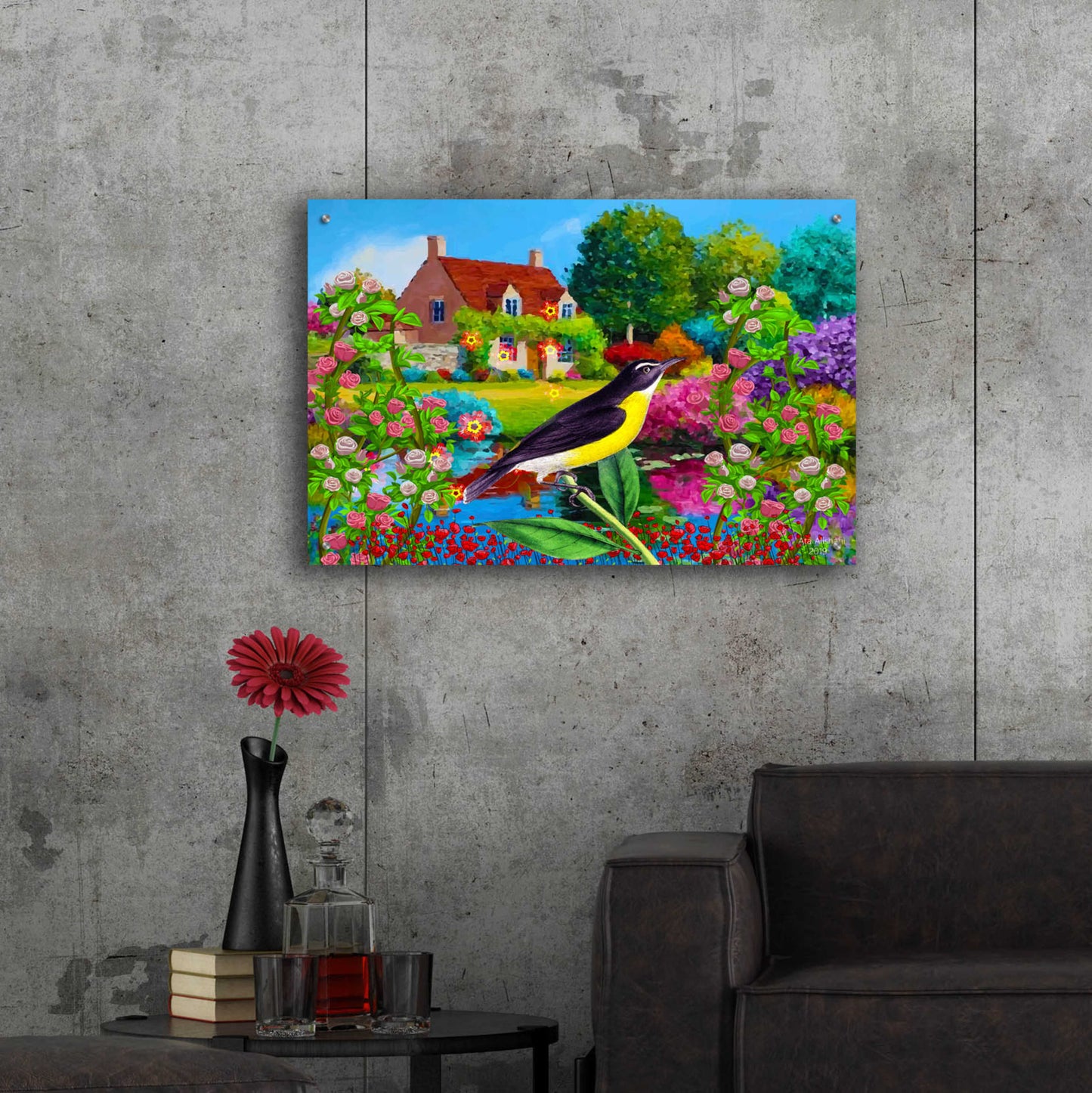 Epic Art 'Spring Bird And Flowers' by Ata Alishahi, Acrylic Glass Wall Art,36x24