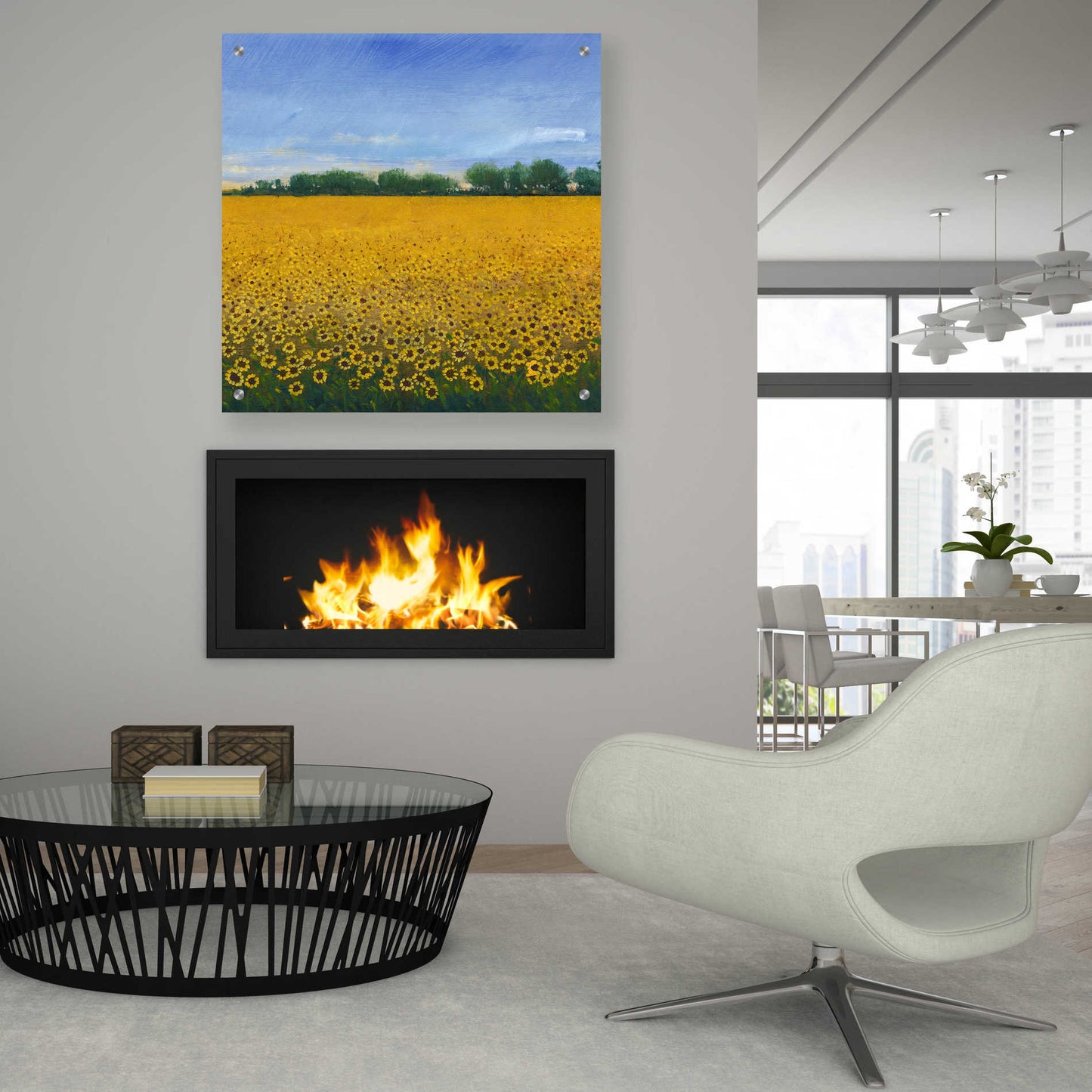 Epic Art 'Field of Sunflowers II' by Tim O'Toole, Acrylic Glass Wall Art,36x36