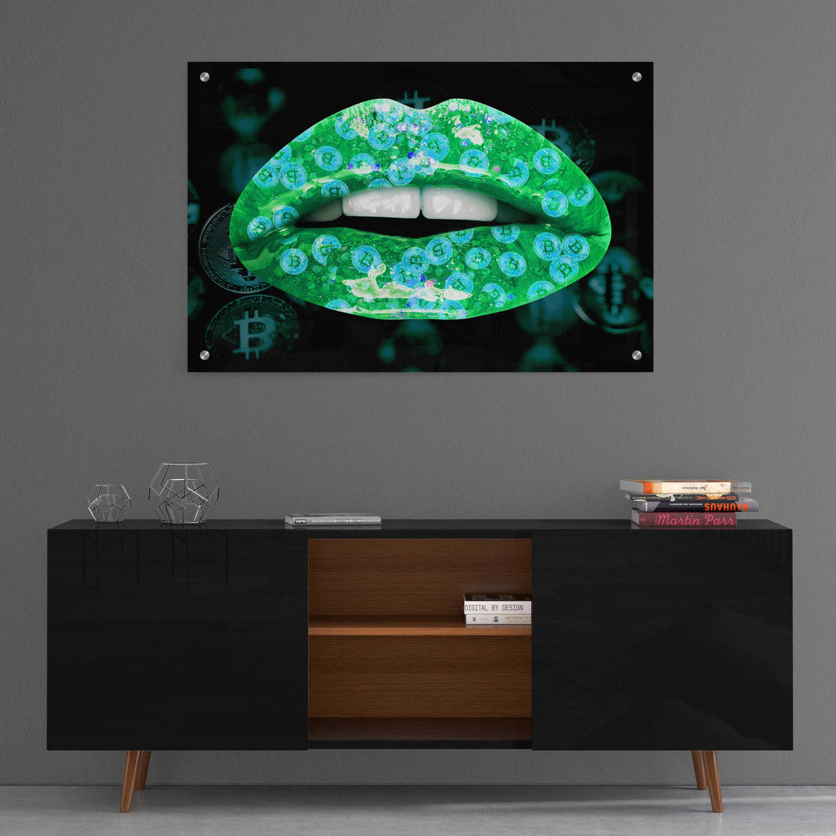 Epic Art 'Bitcoin Milkshake Turquoise' by Acrylic Glass Wall Art,36x24