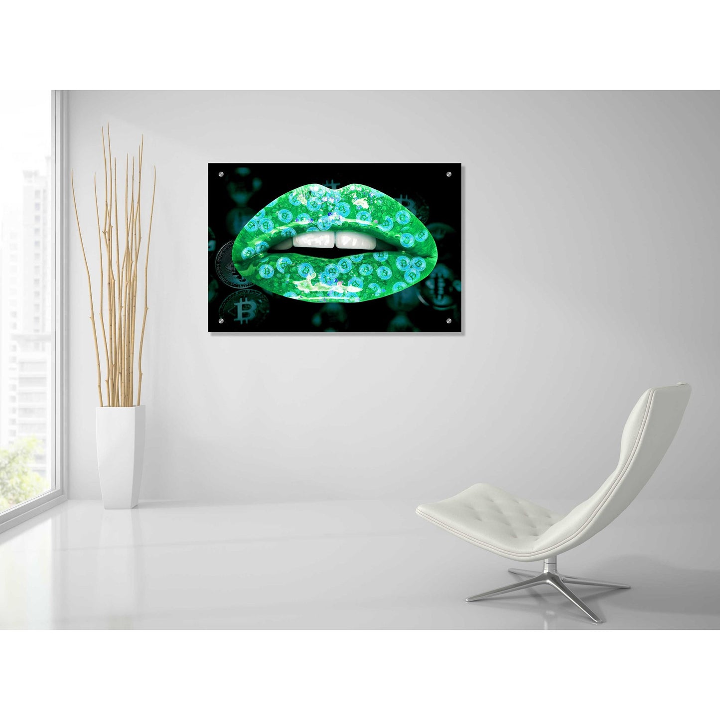 Epic Art 'Bitcoin Milkshake Turquoise' by Acrylic Glass Wall Art,36x24