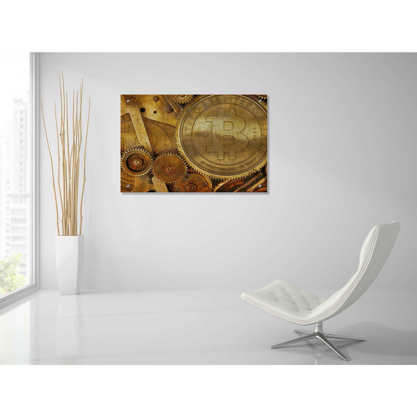 Epic Art 'Grunge Bitcoin One' by Steve Hunziker, Acrlic Glass Wall Art,36x24