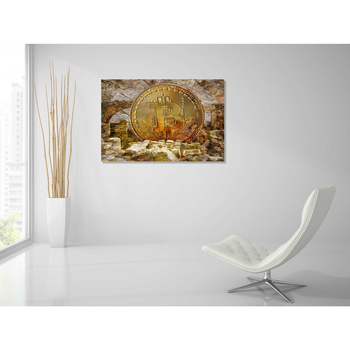 Epic Art 'Bitcoin New Age Four' by Steve Hunziker, Acrlic Glass Wall Art,36x24