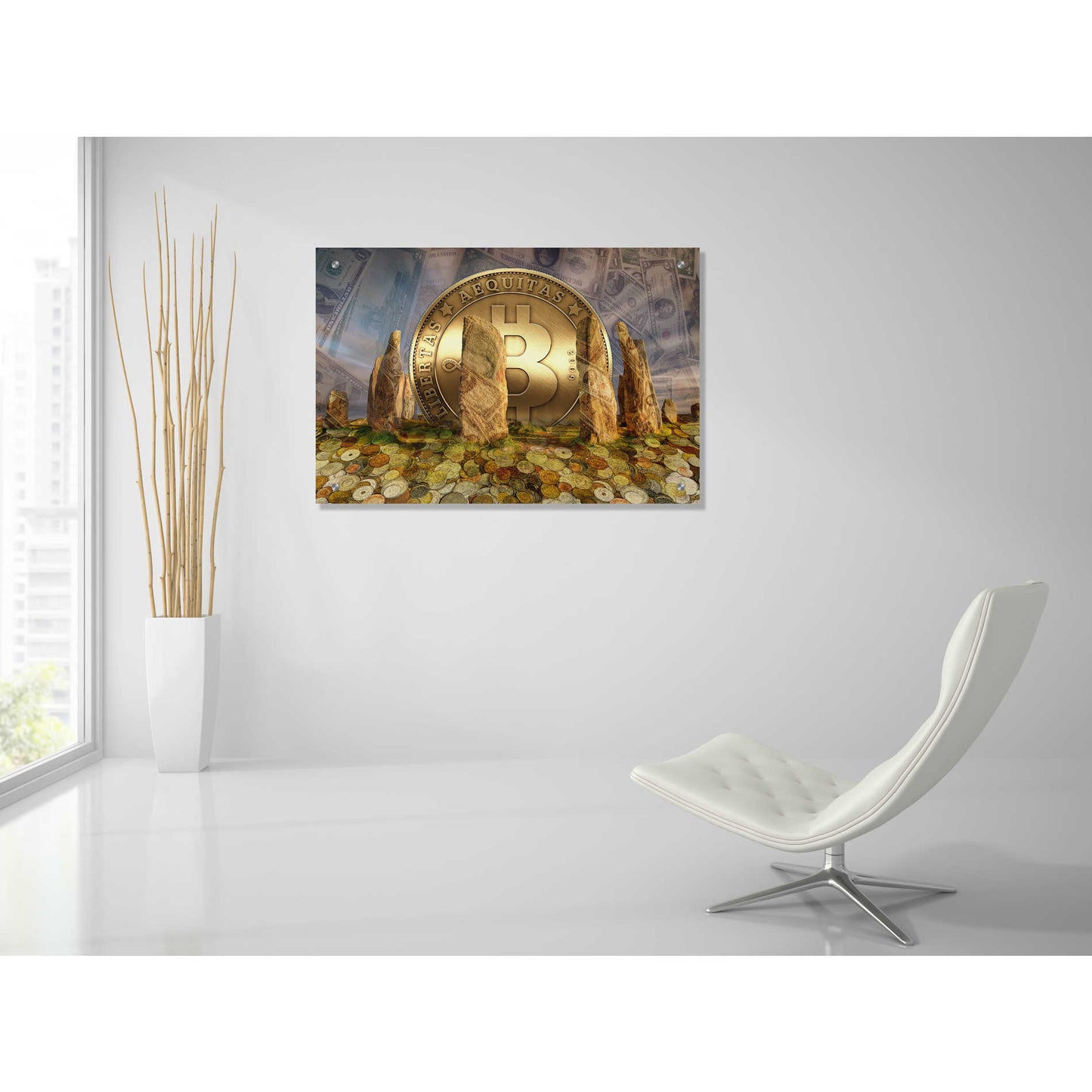 Epic Art 'Bitcoin New Age Three' by Steve Hunziker, Acrlic Glass Wall Art,36x24