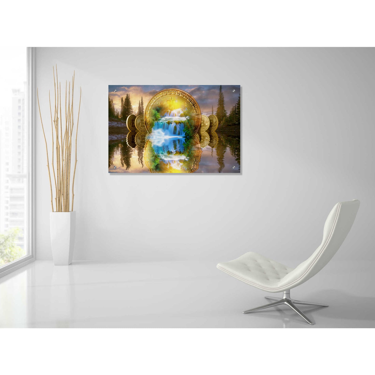 Epic Art 'Bitcoin New Age Five' by Steve Hunziker, Acrlic Glass Wall Art,36x24