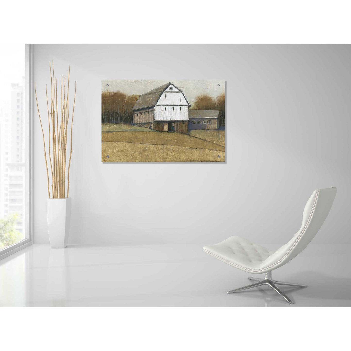 Epic Art 'White Barn View II' by Tim O'Toole, Acrylic Glass Wall Art,36x24
