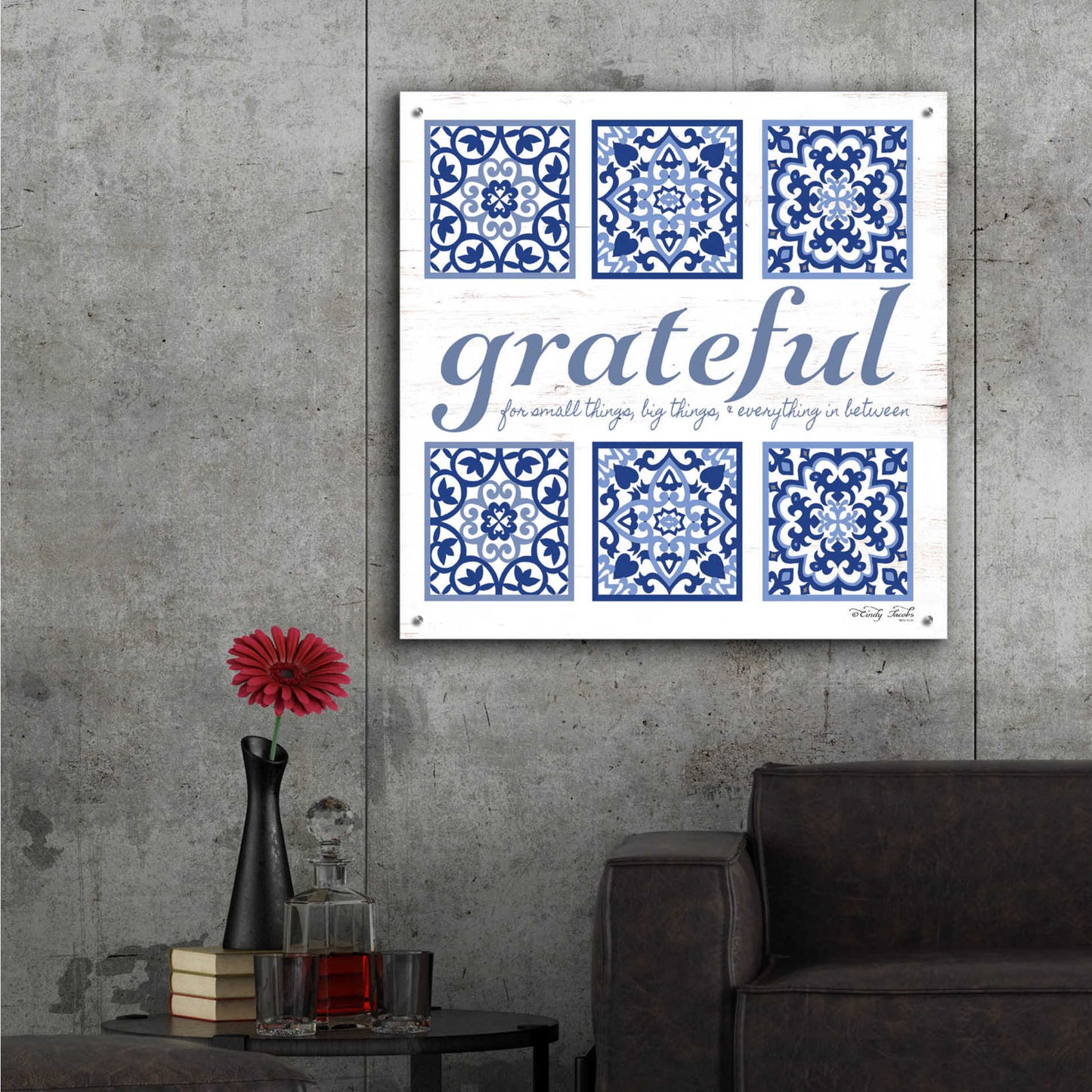 Epic Art 'Grateful Tile' by Cindy Jacobs, Acrylic Glass Wall Art,36x36