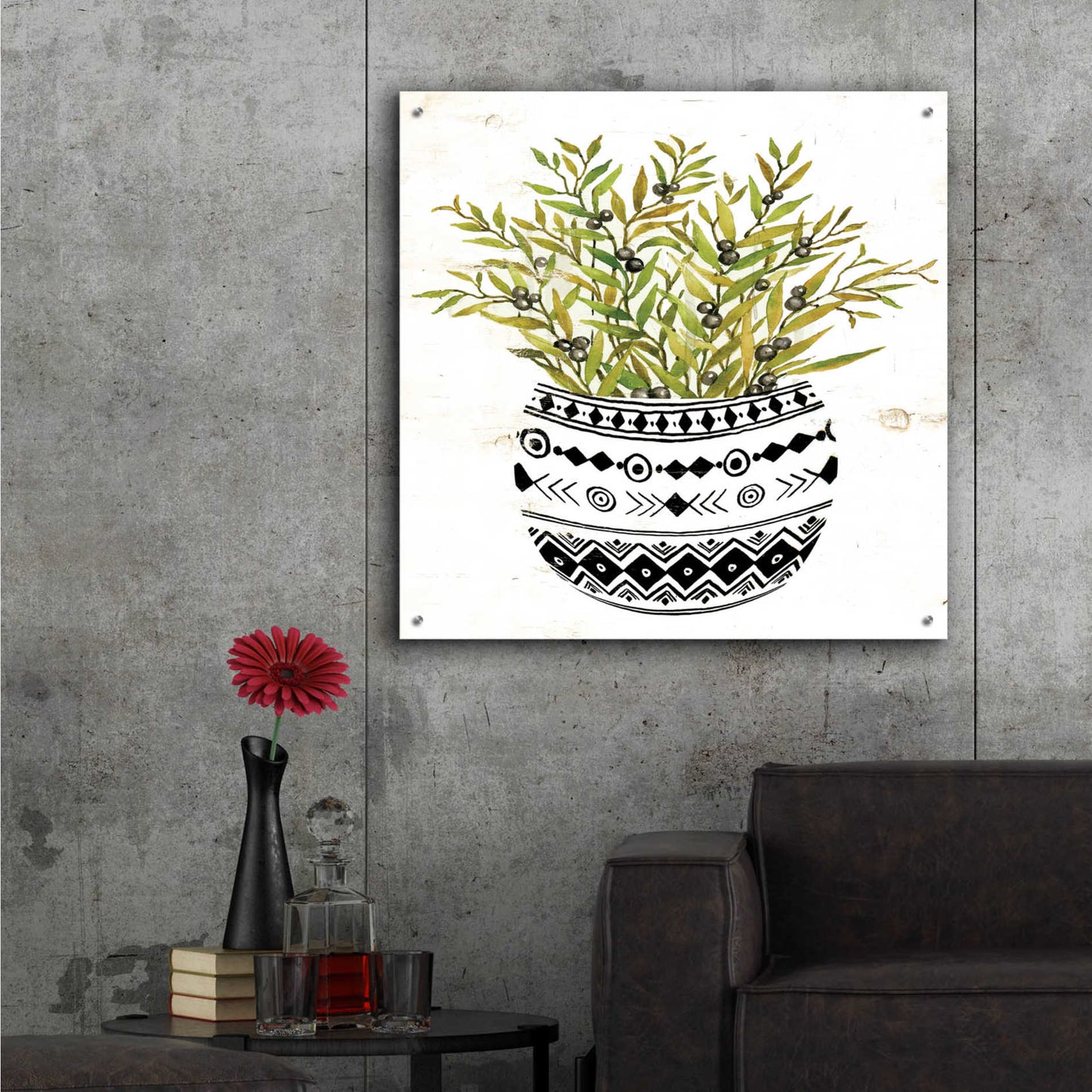 Epic Art 'Mud Cloth Succulent I' by Cindy Jacobs, Acrylic Glass Wall Art,36x36