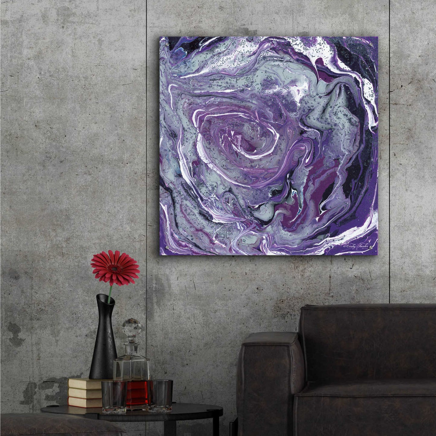 Epic Art 'Abstract in Purple II' by Cindy Jacobs, Acrylic Glass Wall Art,36x36