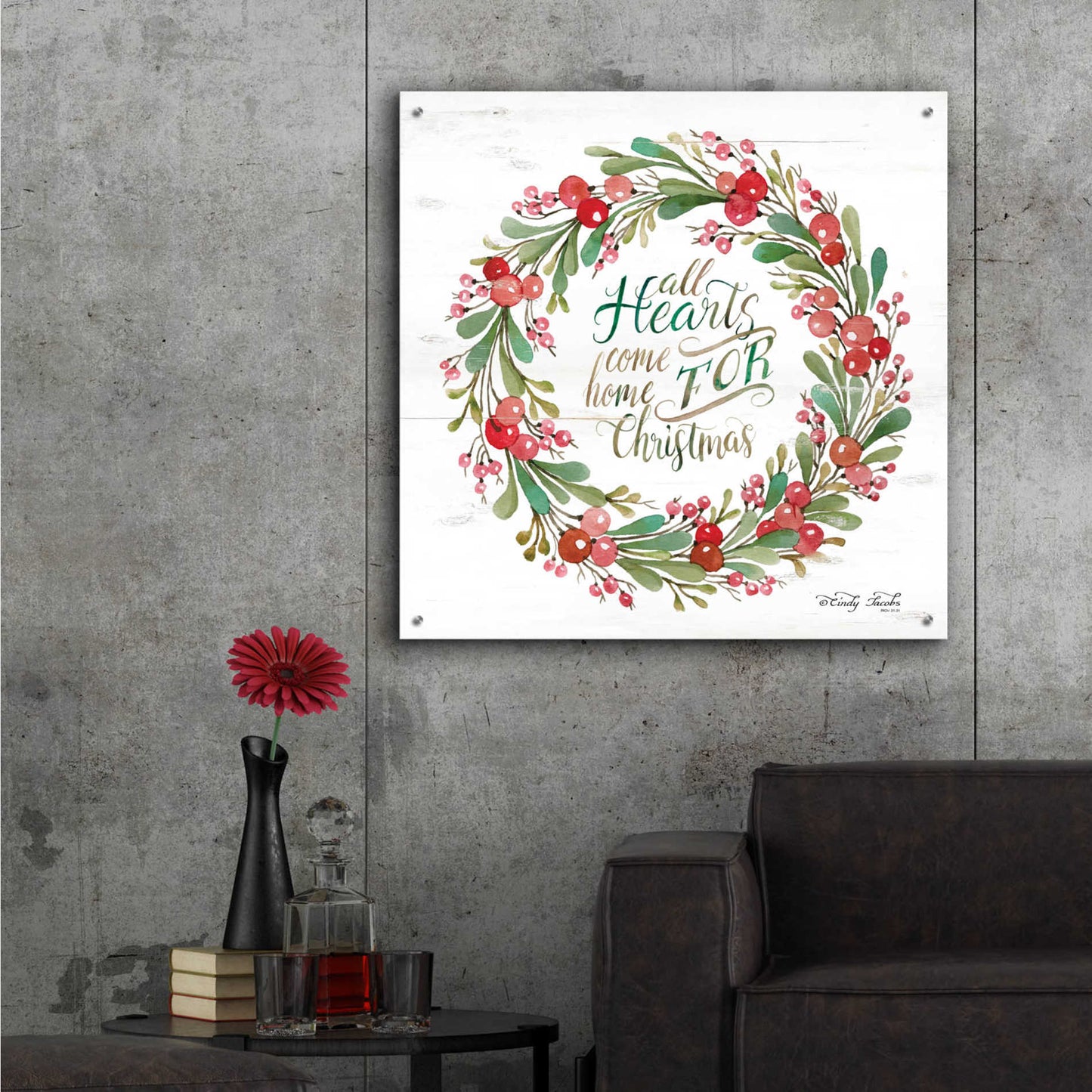 Epic Art 'All Hearts Come Home for Christmas Berry Wreath' by Cindy Jacobs, Acrylic Glass Wall Art,36x36