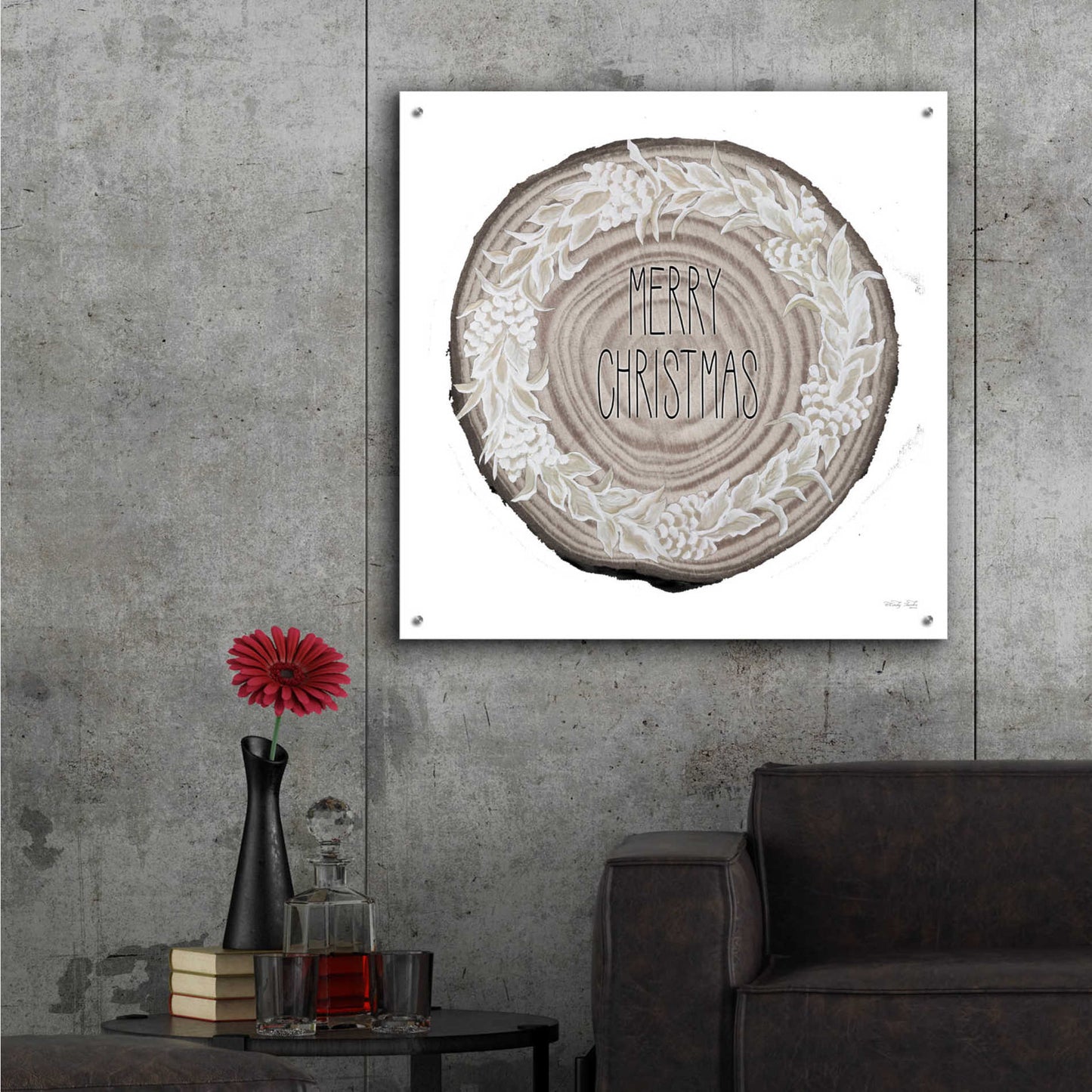 Epic Art 'Woodland Merry Christmas Wreath' by Cindy Jacobs, Acrylic Glass Wall Art,36x36