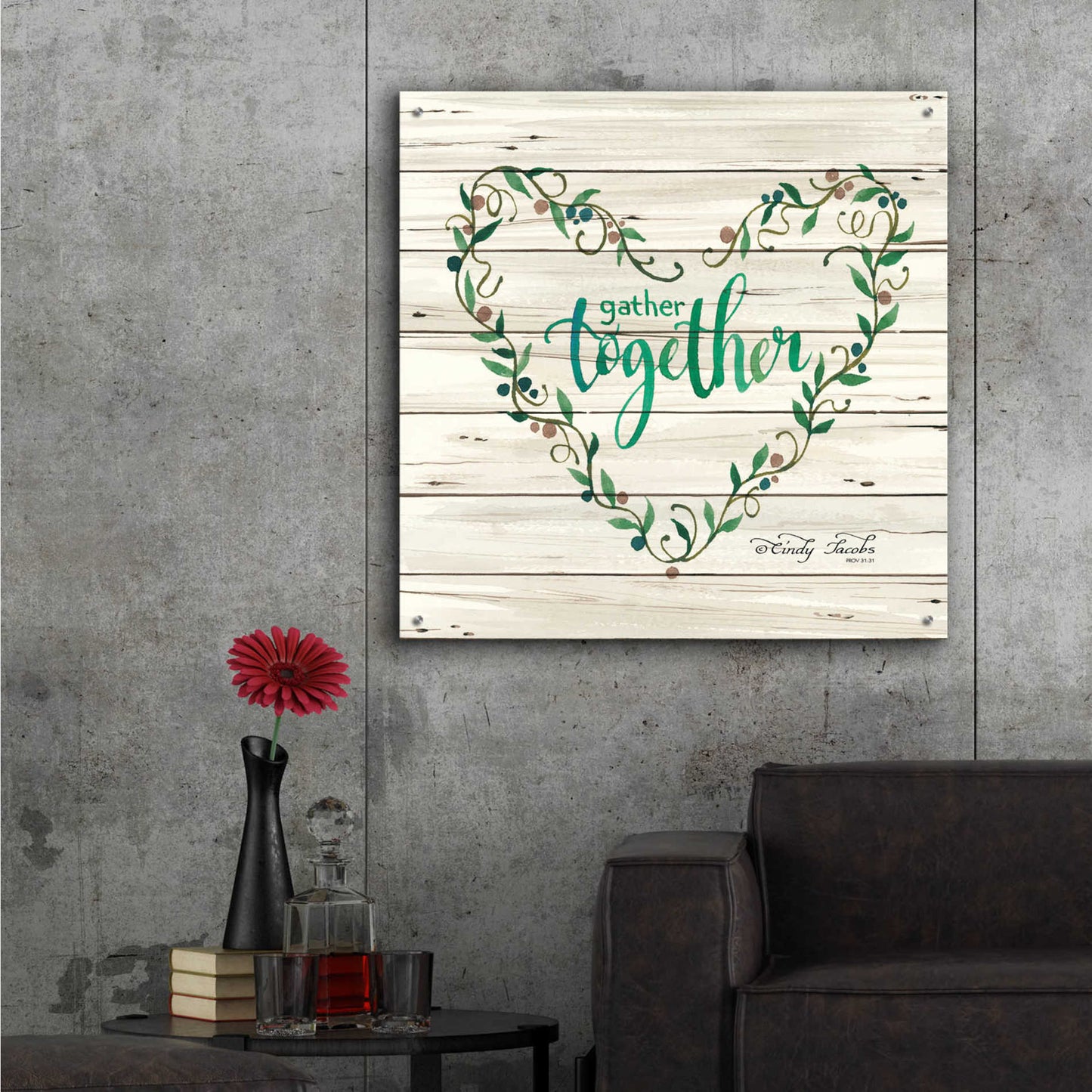 Epic Art 'Gather Together Heart Wreath' by Cindy Jacobs, Acrylic Glass Wall Art,36x36