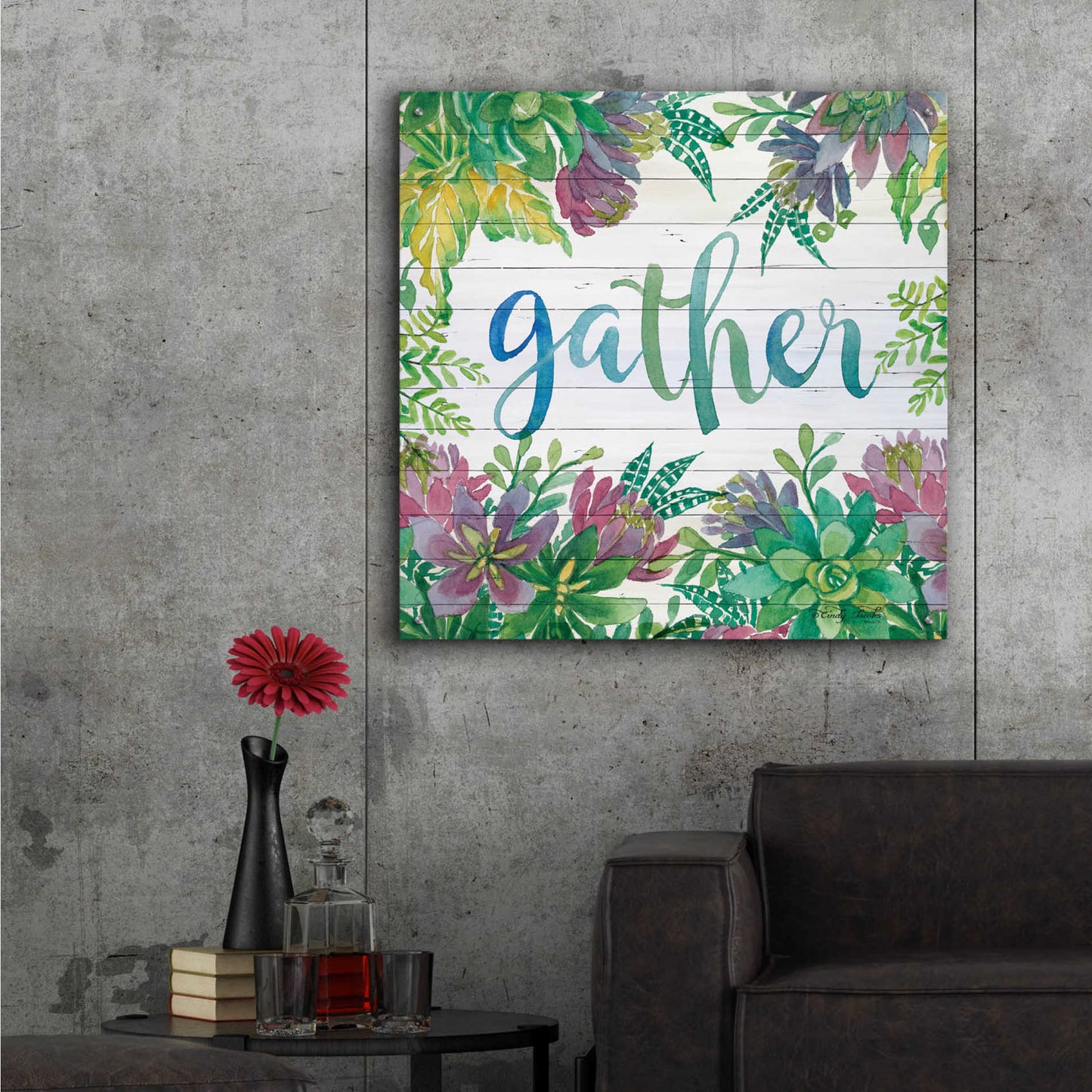 Epic Art 'Gather Succulents' by Cindy Jacobs, Acrylic Glass Wall Art,36x36