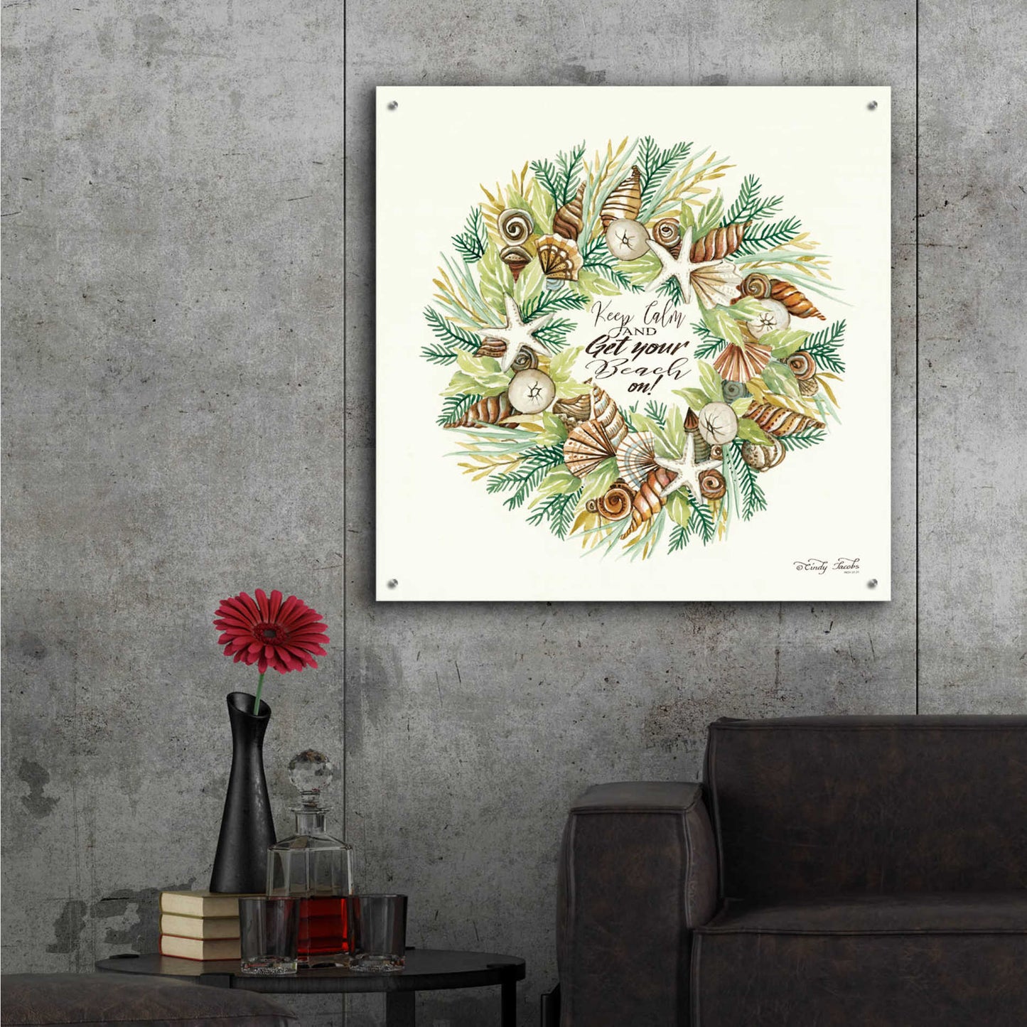 Epic Art 'Get Your Beach On Shell Wreath' by Cindy Jacobs, Acrylic Glass Wall Art,36x36