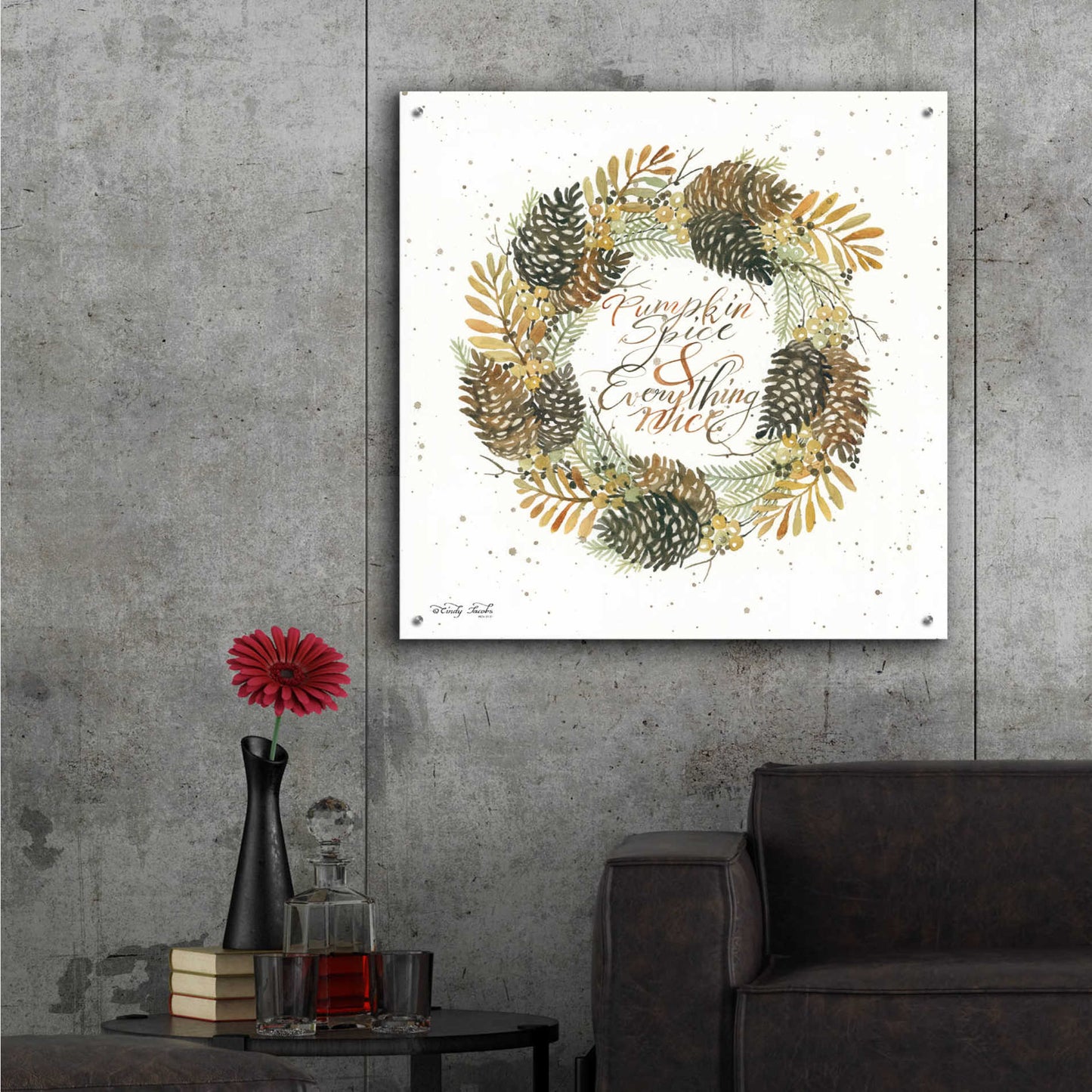 Epic Art 'Pumpkin Spice Wreath' by Cindy Jacobs, Acrylic Glass Wall Art,36x36