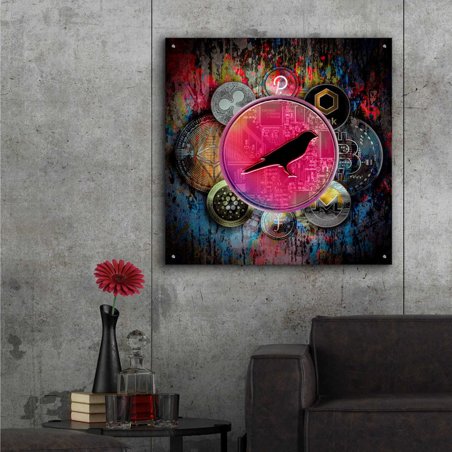 Epic Art 'KSM Crypto-Kusama Coin,' Acrylic Glass Wall Art,36x36