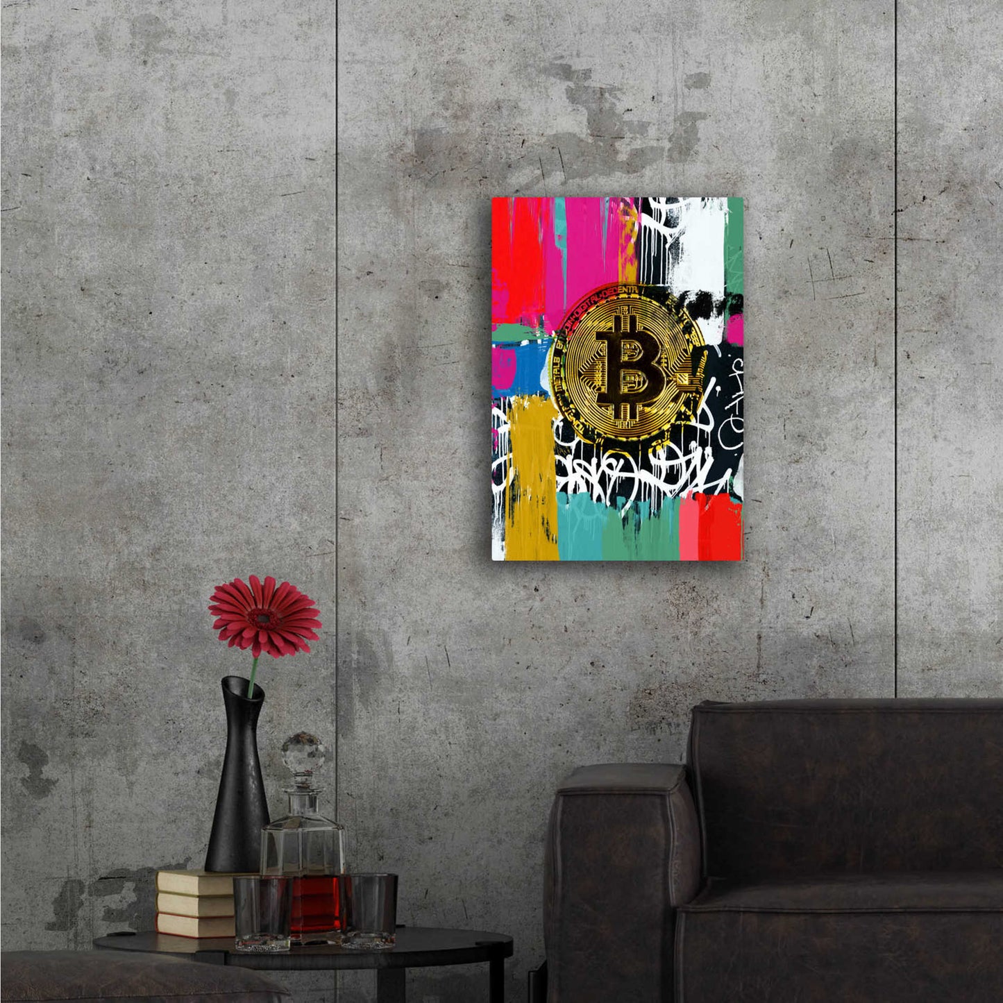 Epic Art 'Cryptocurrency Bitcoin Graffiti 2-1' by Irena Orlov, Acrylic Glass Wall Art,24x36