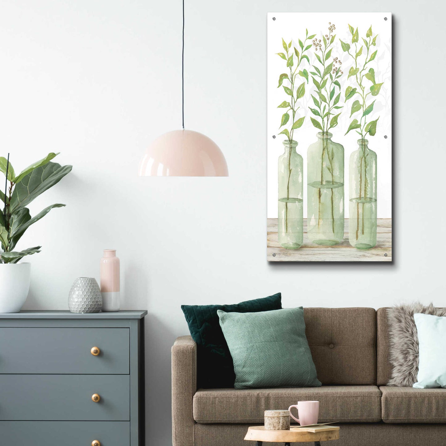 Epic Art 'Simple Leaves in Jar II' by Cindy Jacobs, Acrylic Glass Wall Art,24x48