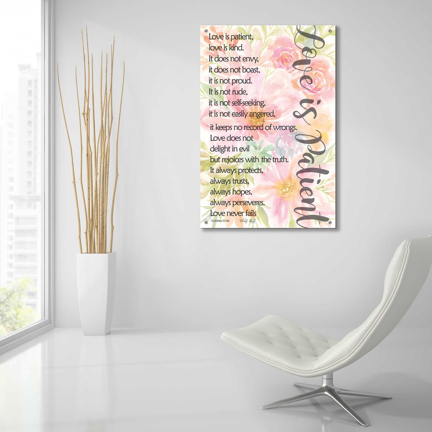 Epic Art 'Floral Love is Patient' by Cindy Jacobs, Acrylic Glass Wall Art,24x36