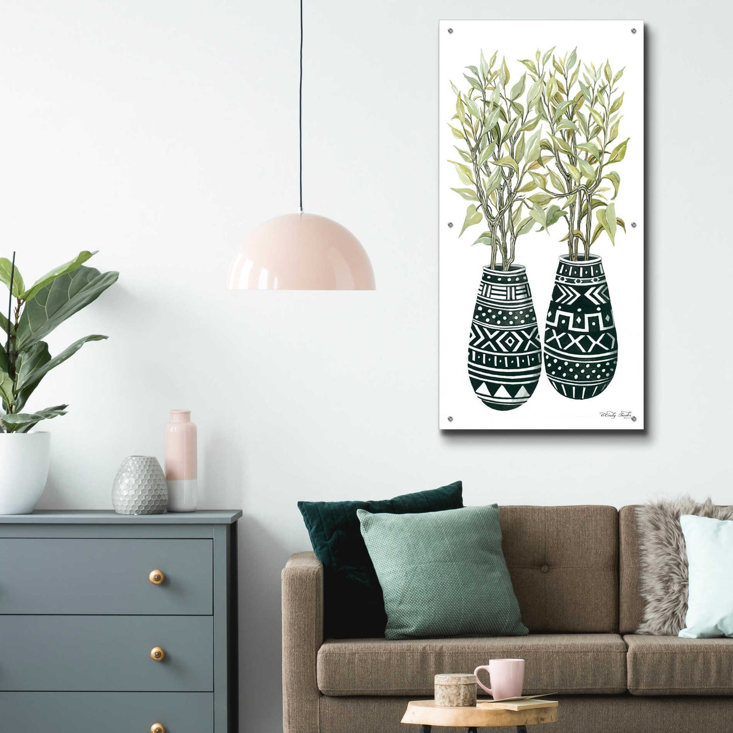 Epic Art 'Mud Cloth Vase I' by Cindy Jacobs, Acrylic Glass Wall Art,24x48