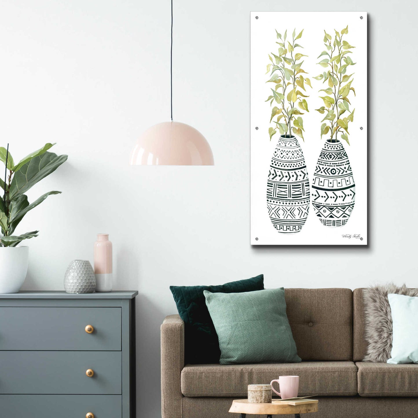 Epic Art 'Mud Cloth Vase II' by Cindy Jacobs, Acrylic Glass Wall Art,24x48