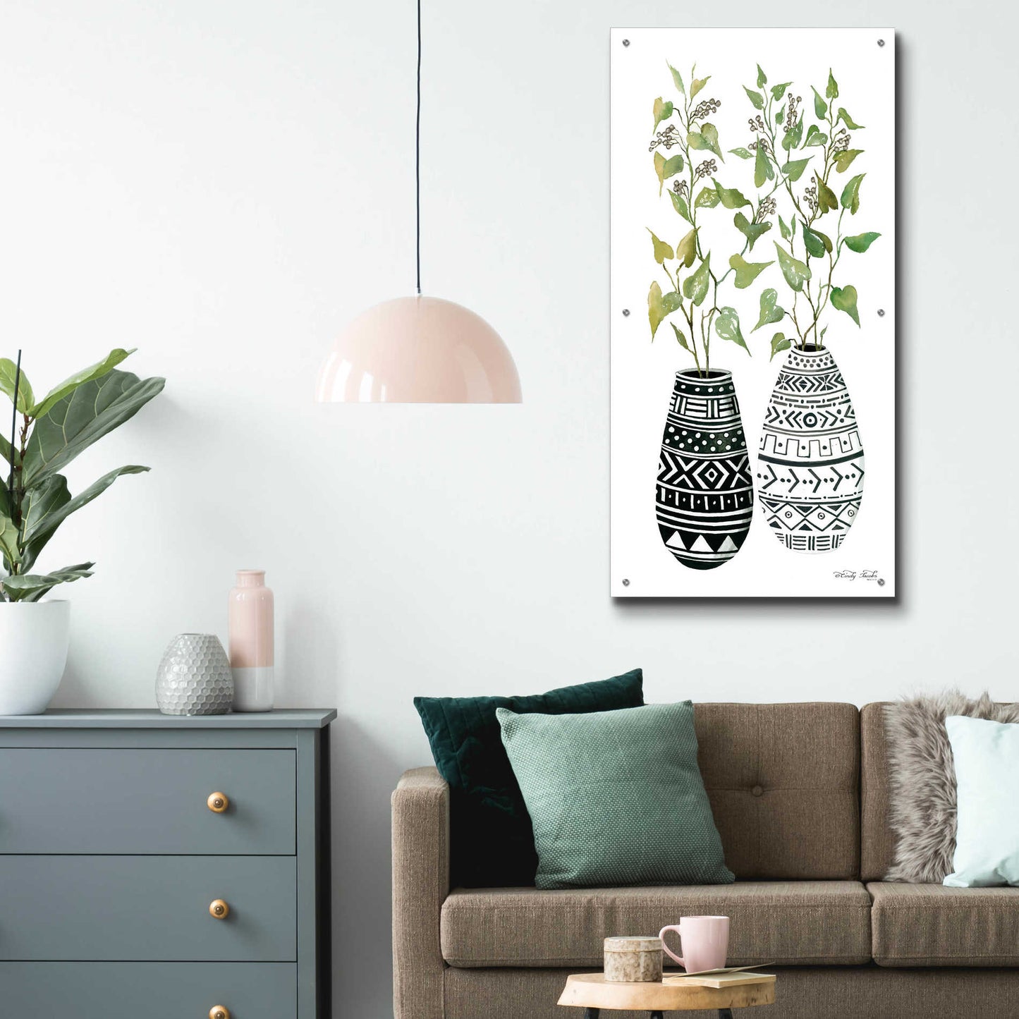 Epic Art 'Mud Cloth Vase IV' by Cindy Jacobs, Acrylic Glass Wall Art,24x48