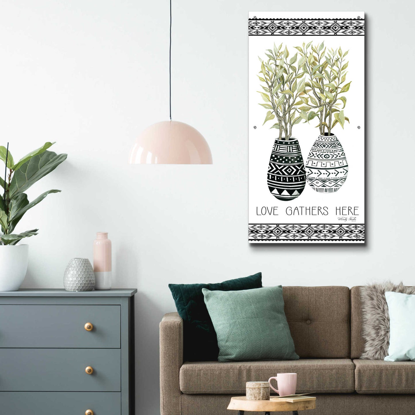 Epic Art 'Love Gathers Here Mud Cloth Vase' by Cindy Jacobs, Acrylic Glass Wall Art,24x48