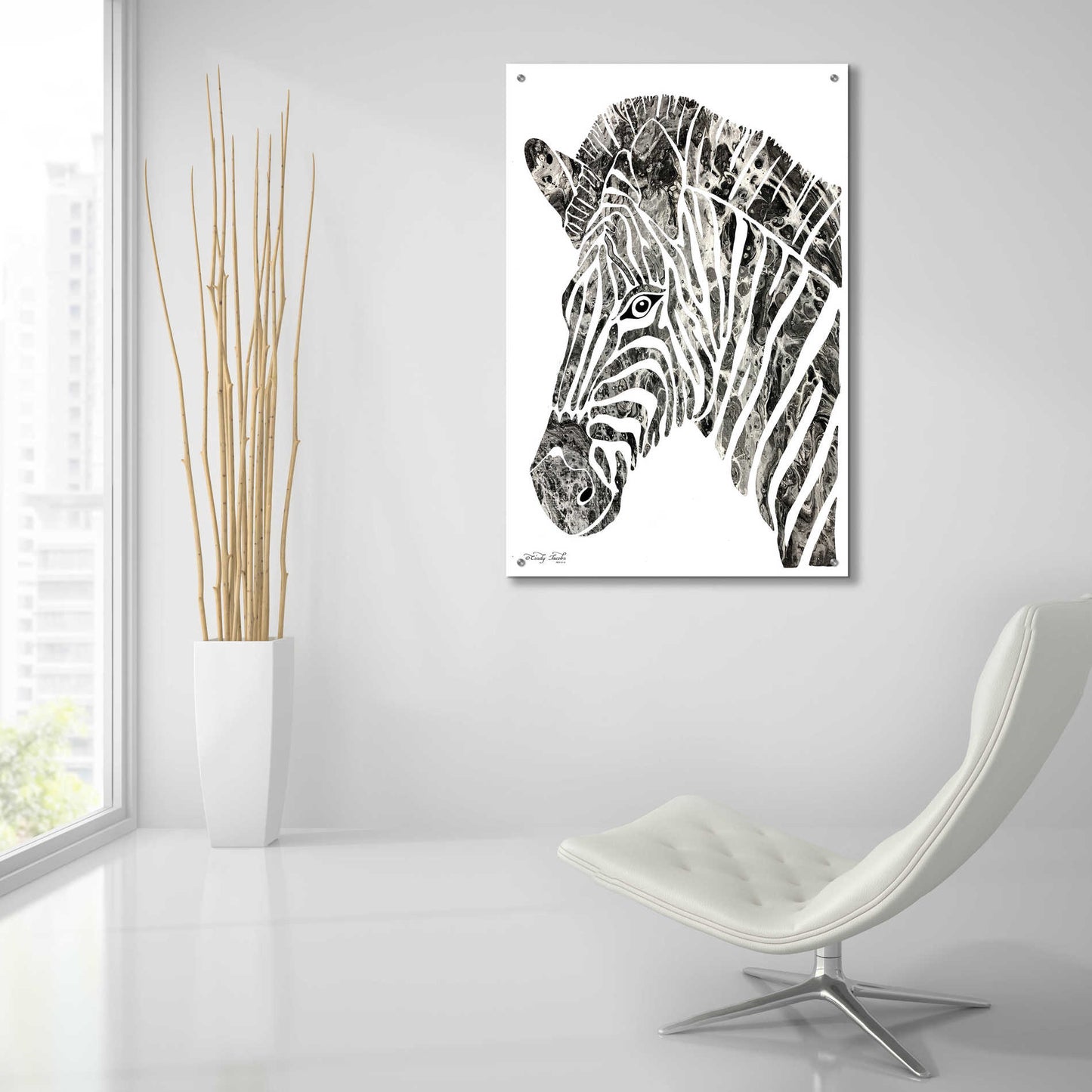 Epic Art 'Bright Zebra' by Cindy Jacobs, Acrylic Glass Wall Art,24x36