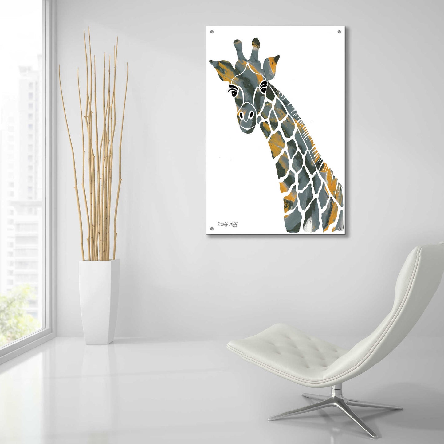 Epic Art 'Bright Giraffe II' by Cindy Jacobs, Acrylic Glass Wall Art,24x36