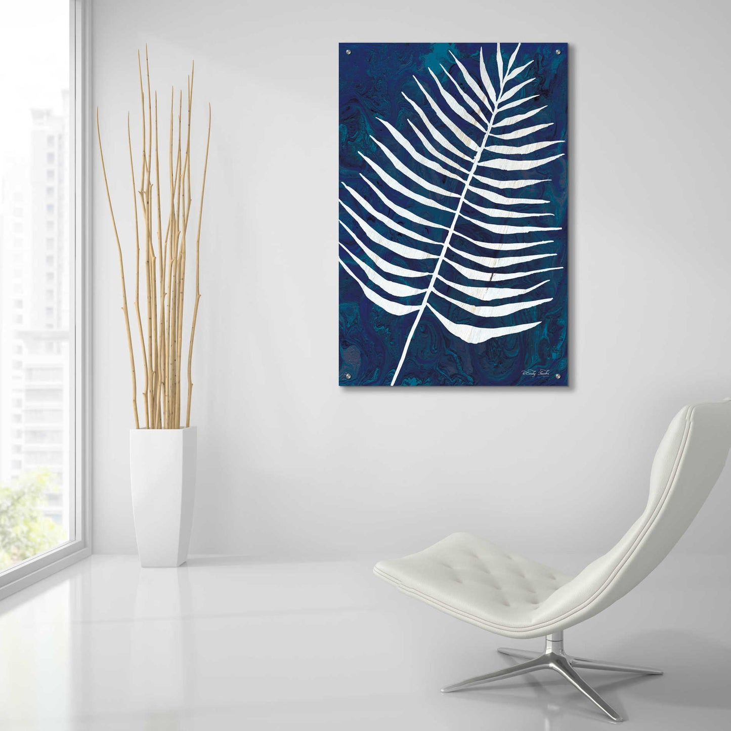 Epic Art 'Navy Areca Leaf' by Cindy Jacobs, Acrylic Glass Wall Art,24x36