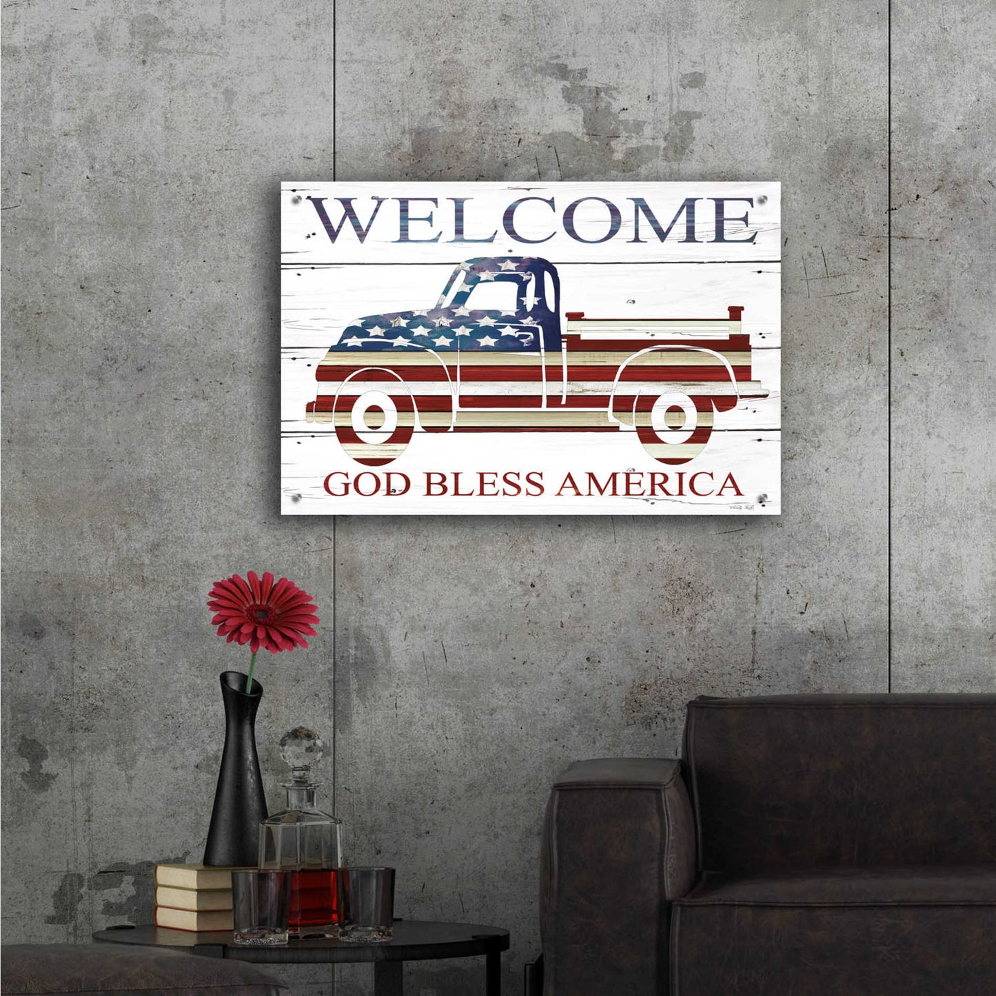 Epic Art 'Welcome Patriotic Truck' by Cindy Jacobs, Acrylic Glass Wall Art,36x24
