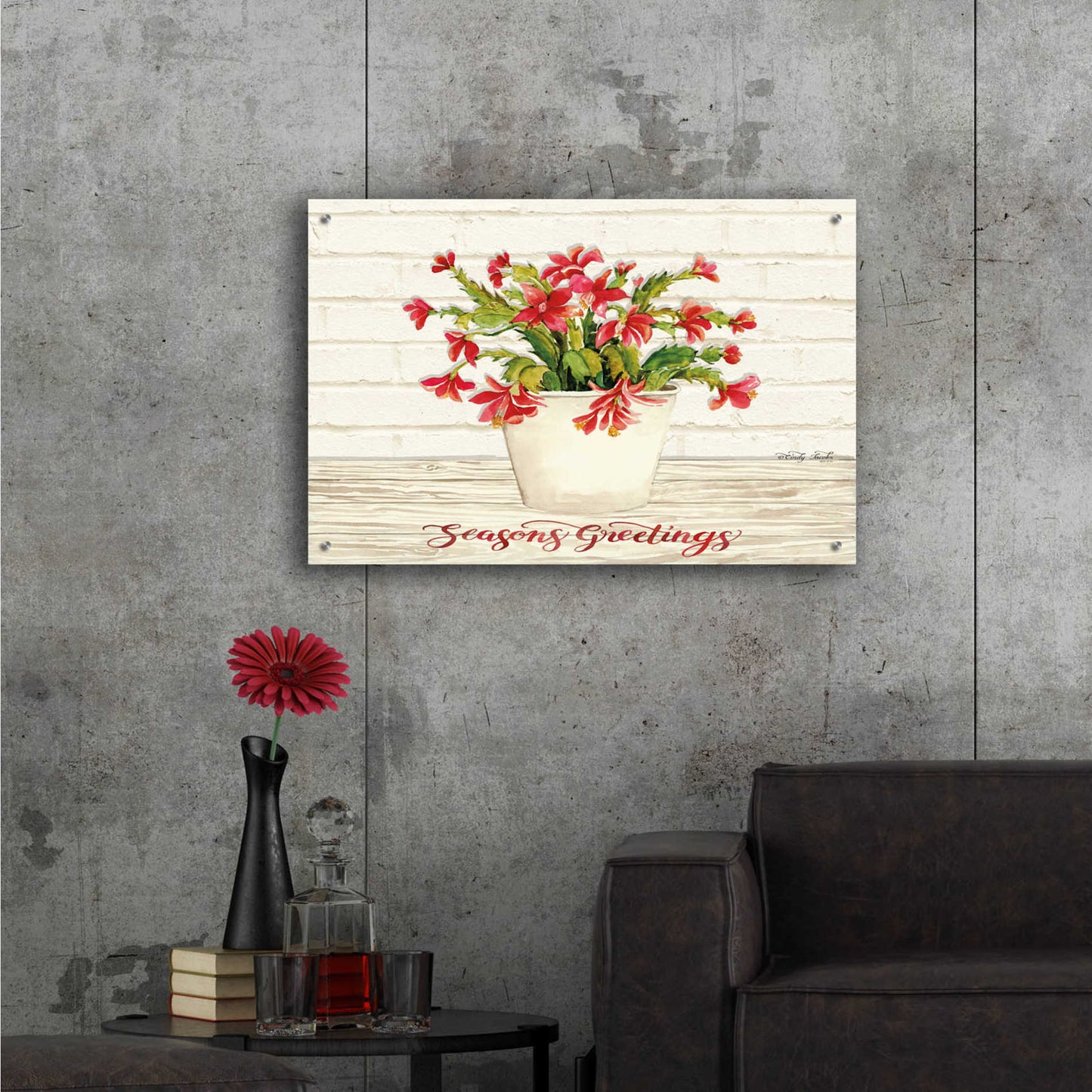 Epic Art 'Christmas Cactus - Season's Greetings' by Cindy Jacobs, Acrylic Glass Wall Art,36x24