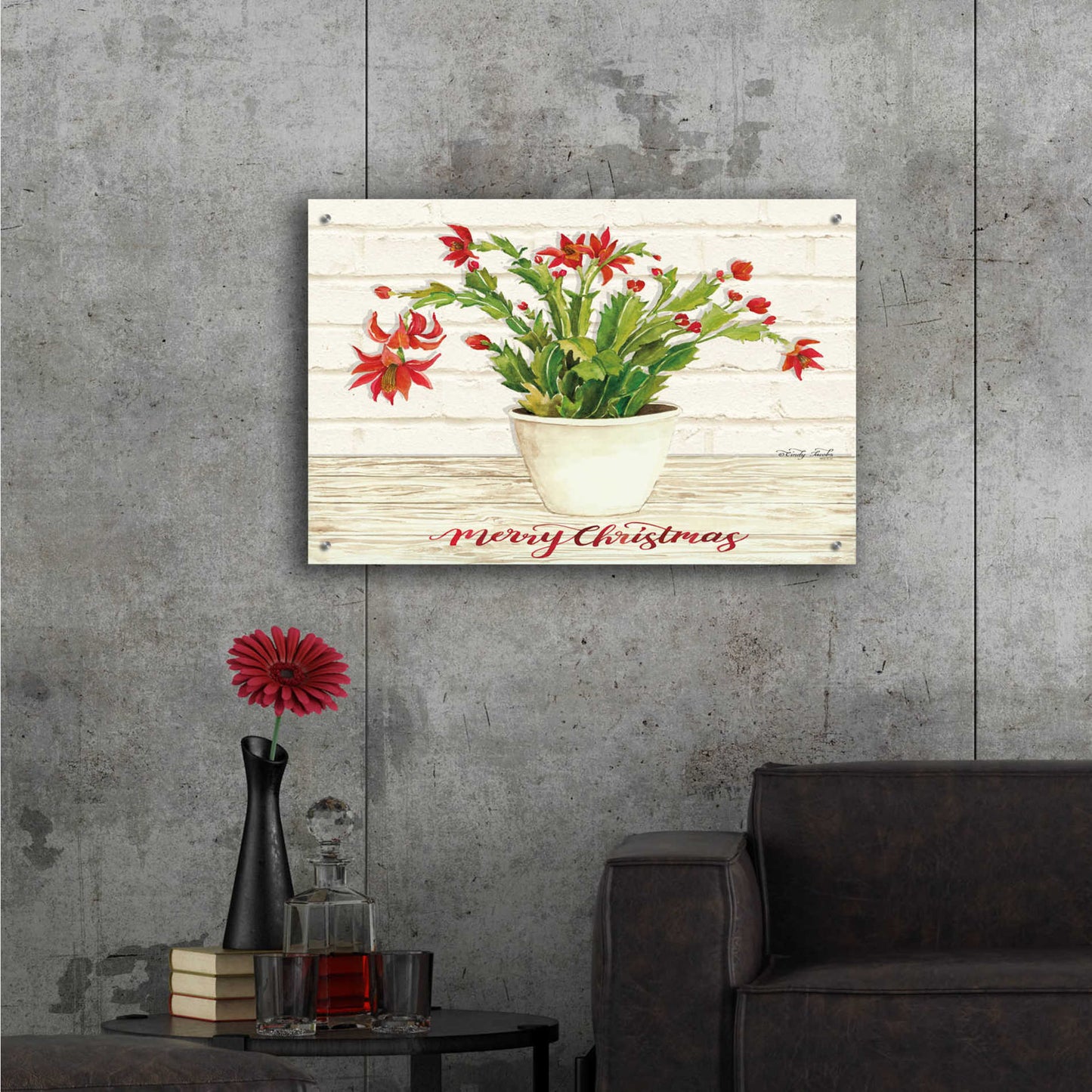 Epic Art 'Christmas Cactus - Merry Christmas' by Cindy Jacobs, Acrylic Glass Wall Art,36x24
