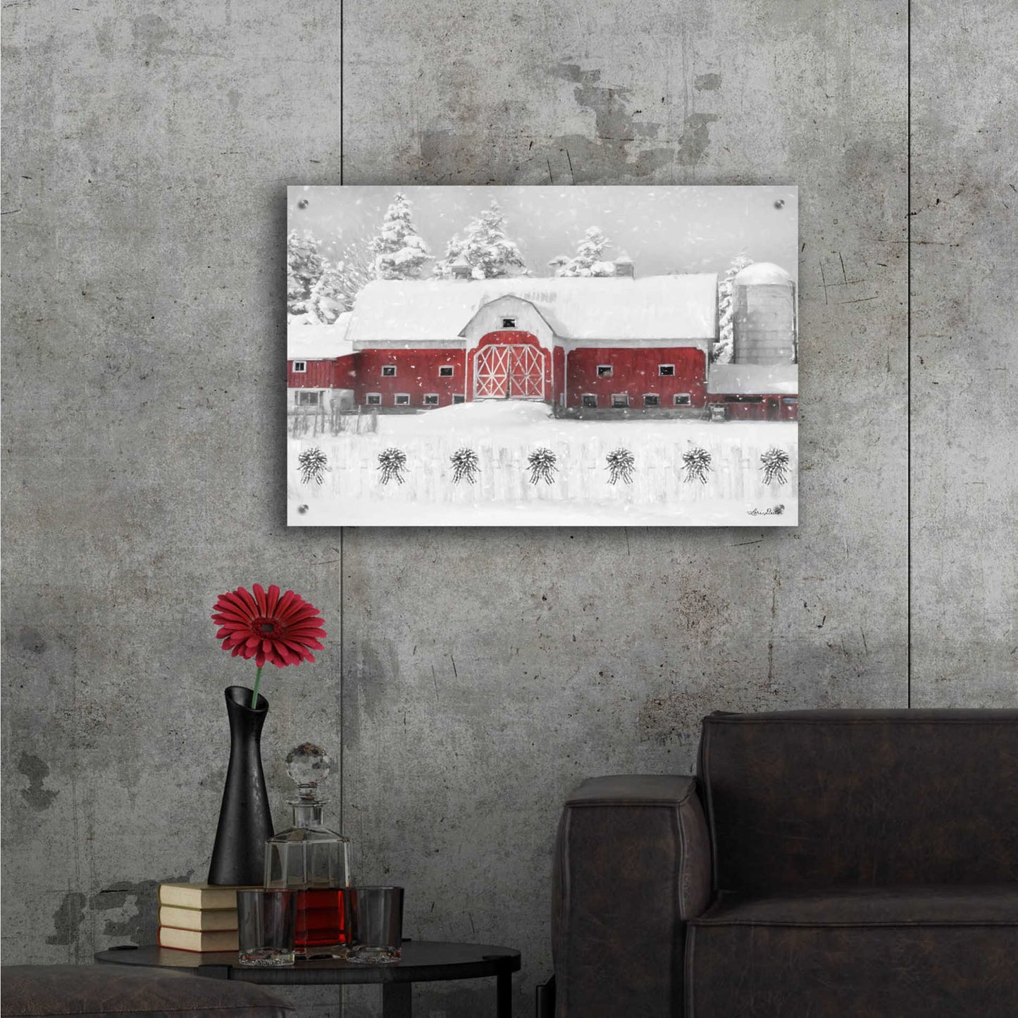 Epic Art 'Barn with Fence and Bows' by Lori Deiter Acrylic Glass Wall Art,36x24